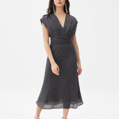 V-neck Fit & Flare Midi Dress