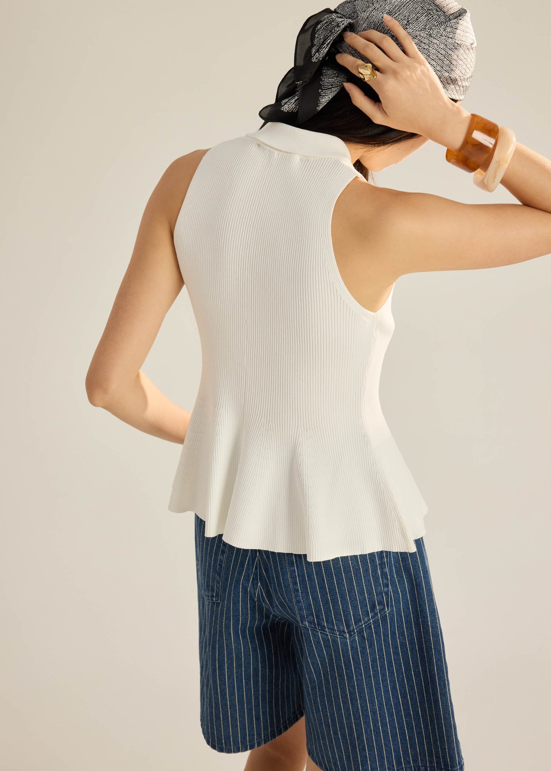 Knit Peplum Polo Top - Image 7