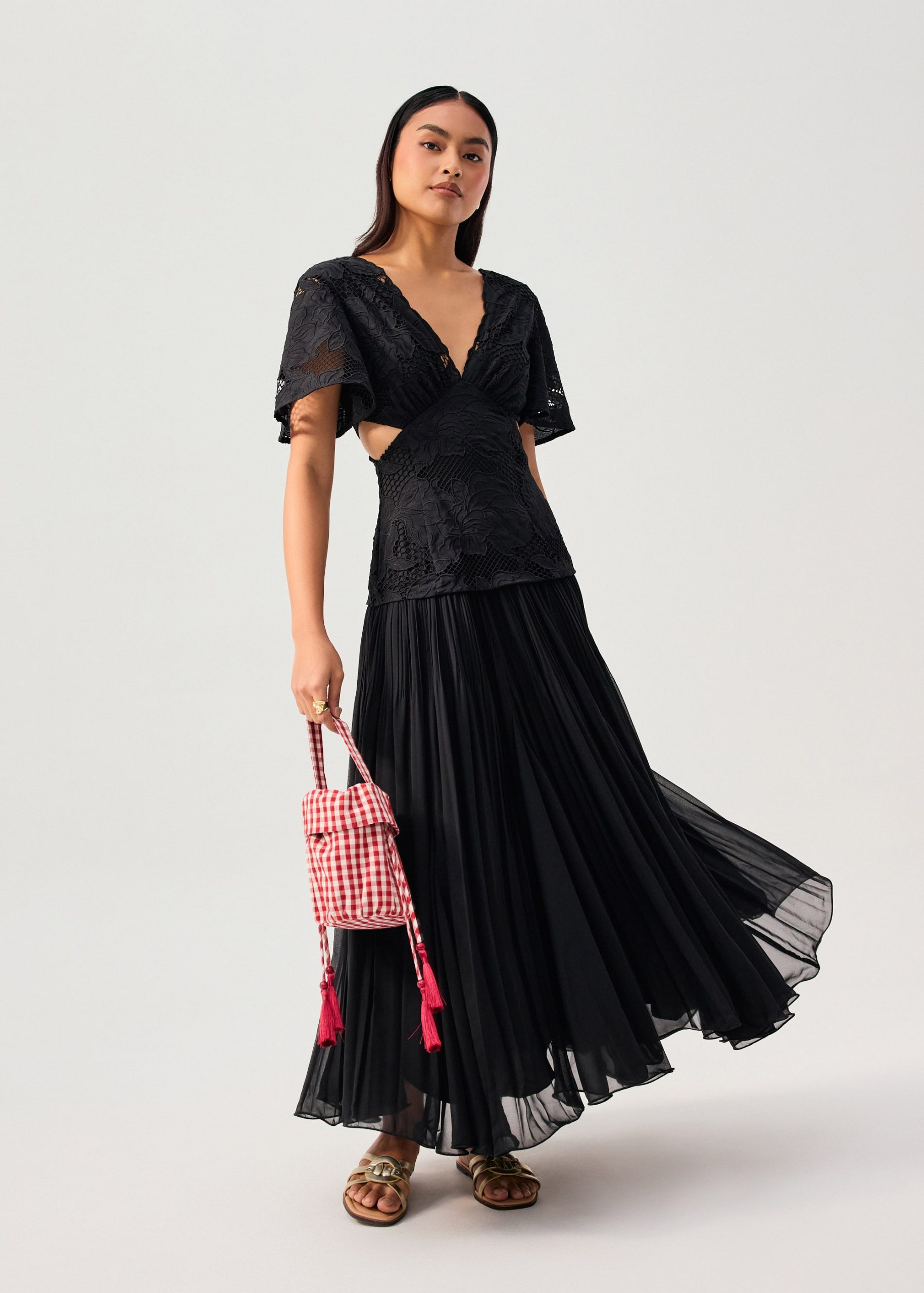 BraFree by LB Lace V-Neck Bell Sleeve Fit & Flare Maxi Dress - Image 2