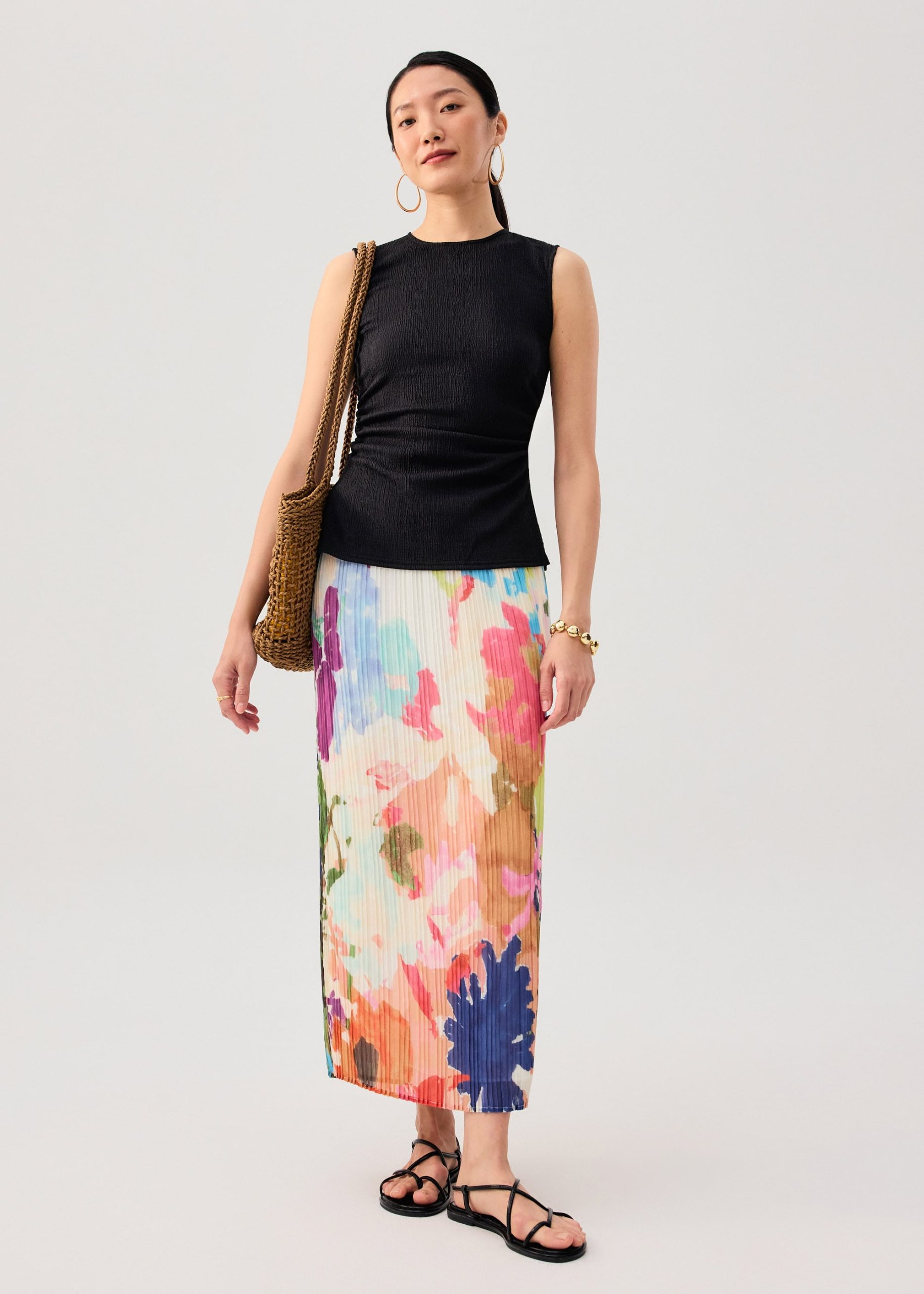 Crinkled Jersey Round Neck Fitted Tank Top - Image 19