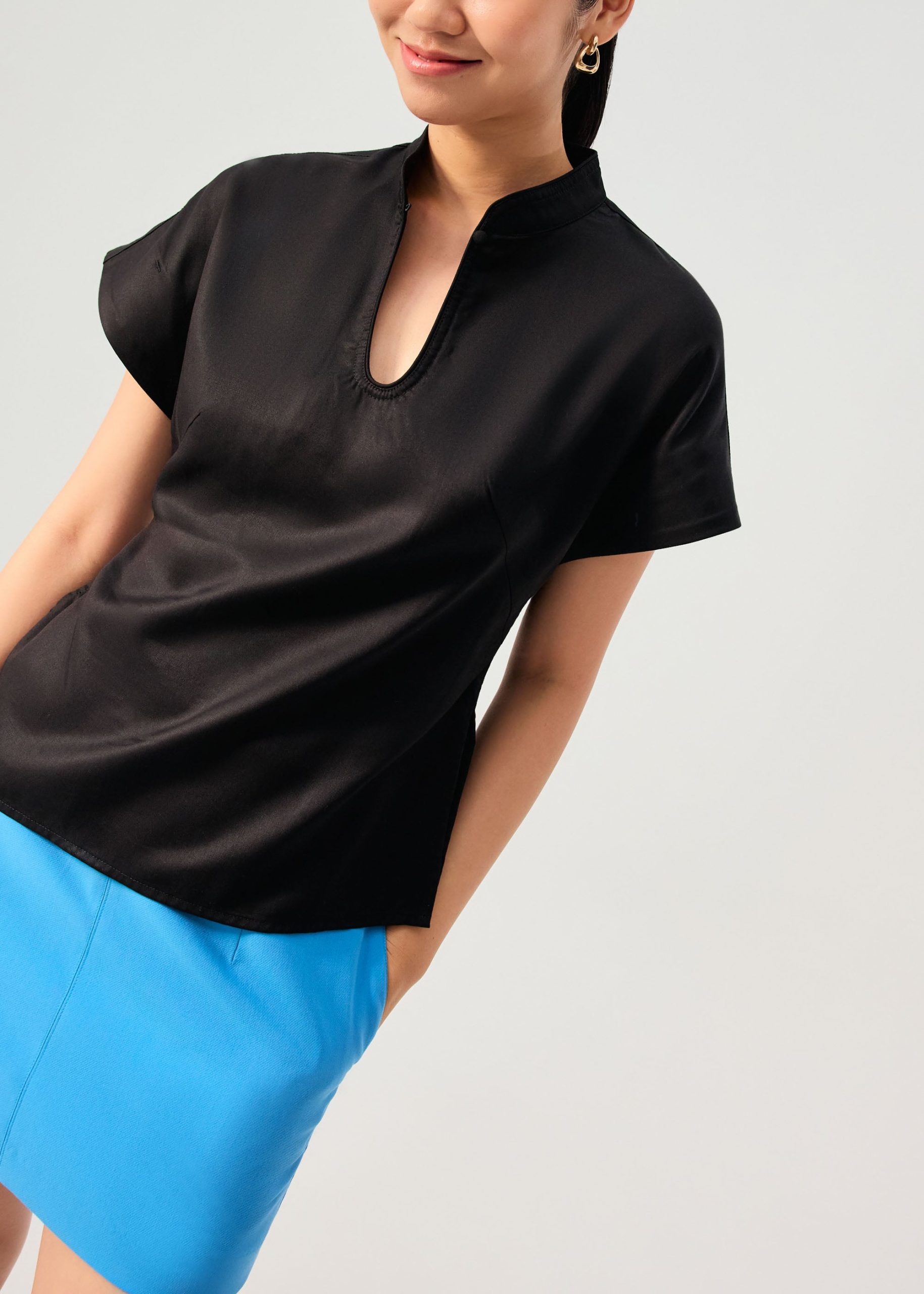 Lyocell Mandarin Collar Drop Shoulder Top - Image 19