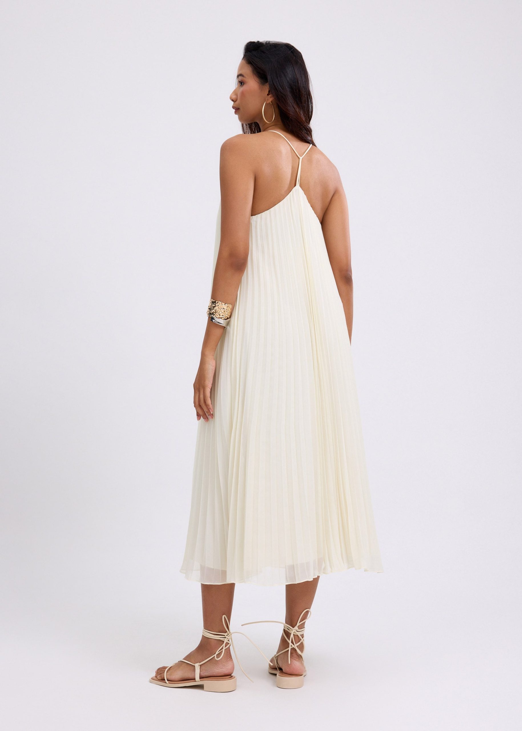Pleated Trapeze Halter Midaxi Dress - Image 5