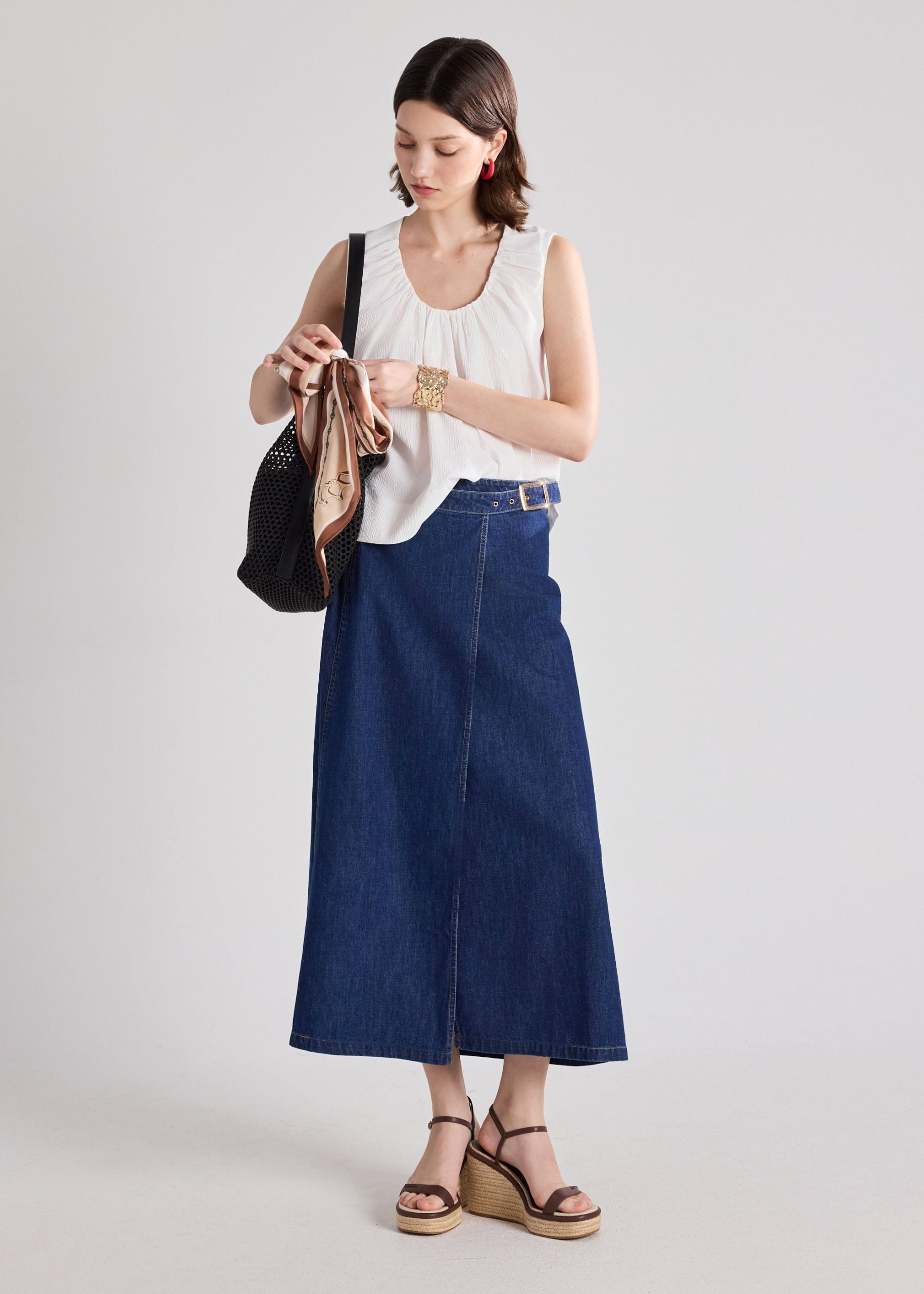 Denim Buckle Belt Wrap Skirt - Image 8
