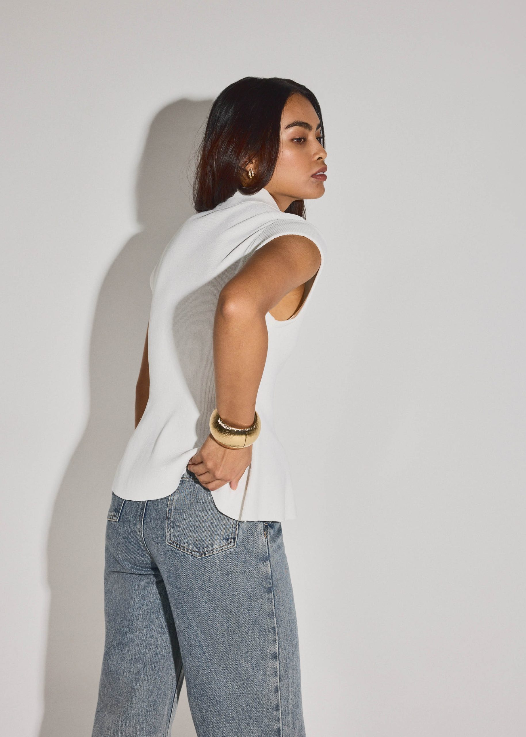 Knit Collared Peplum Polo Top - Image 5