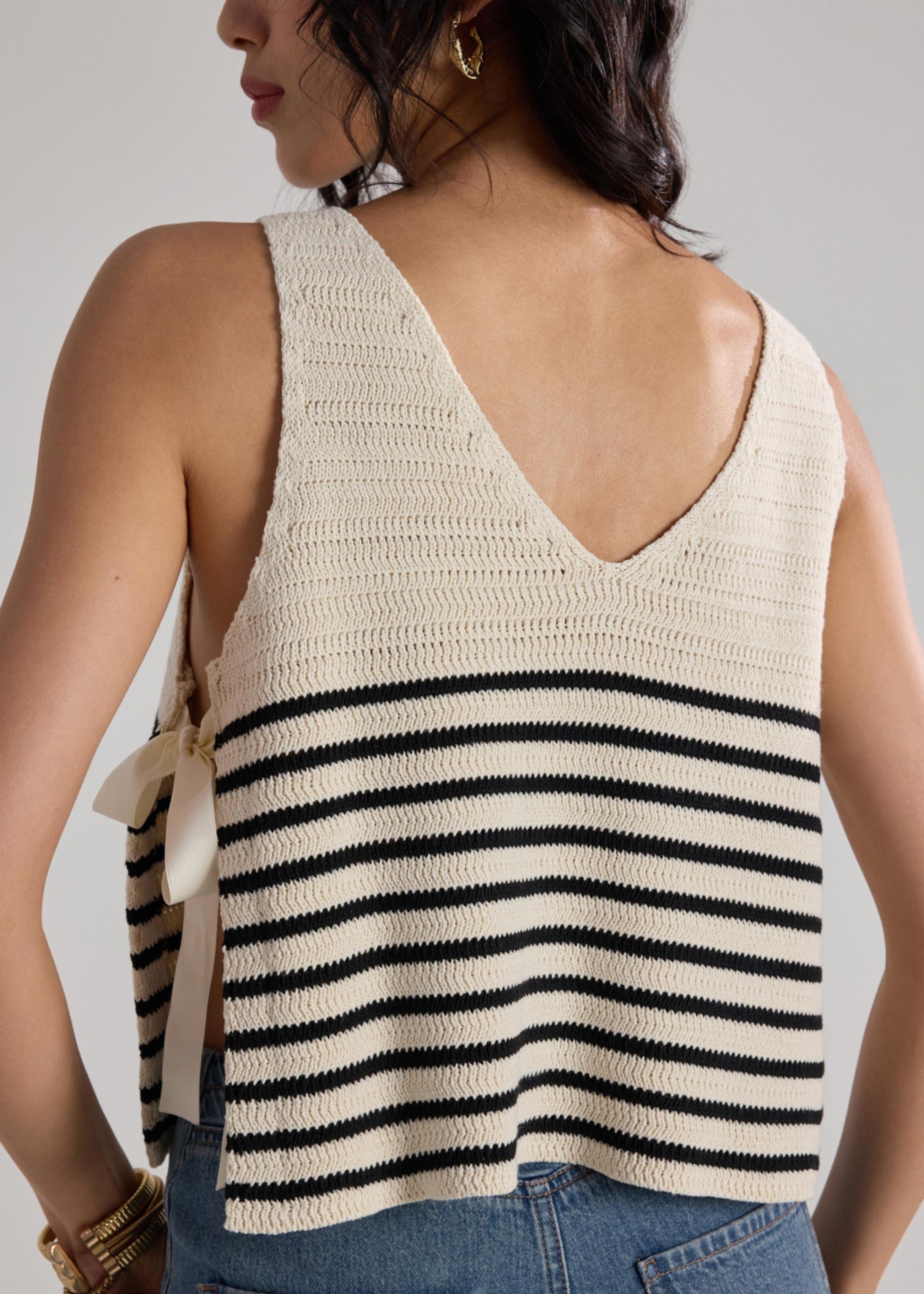 Multi-way Striped Knit Side Tie Top - Image 6