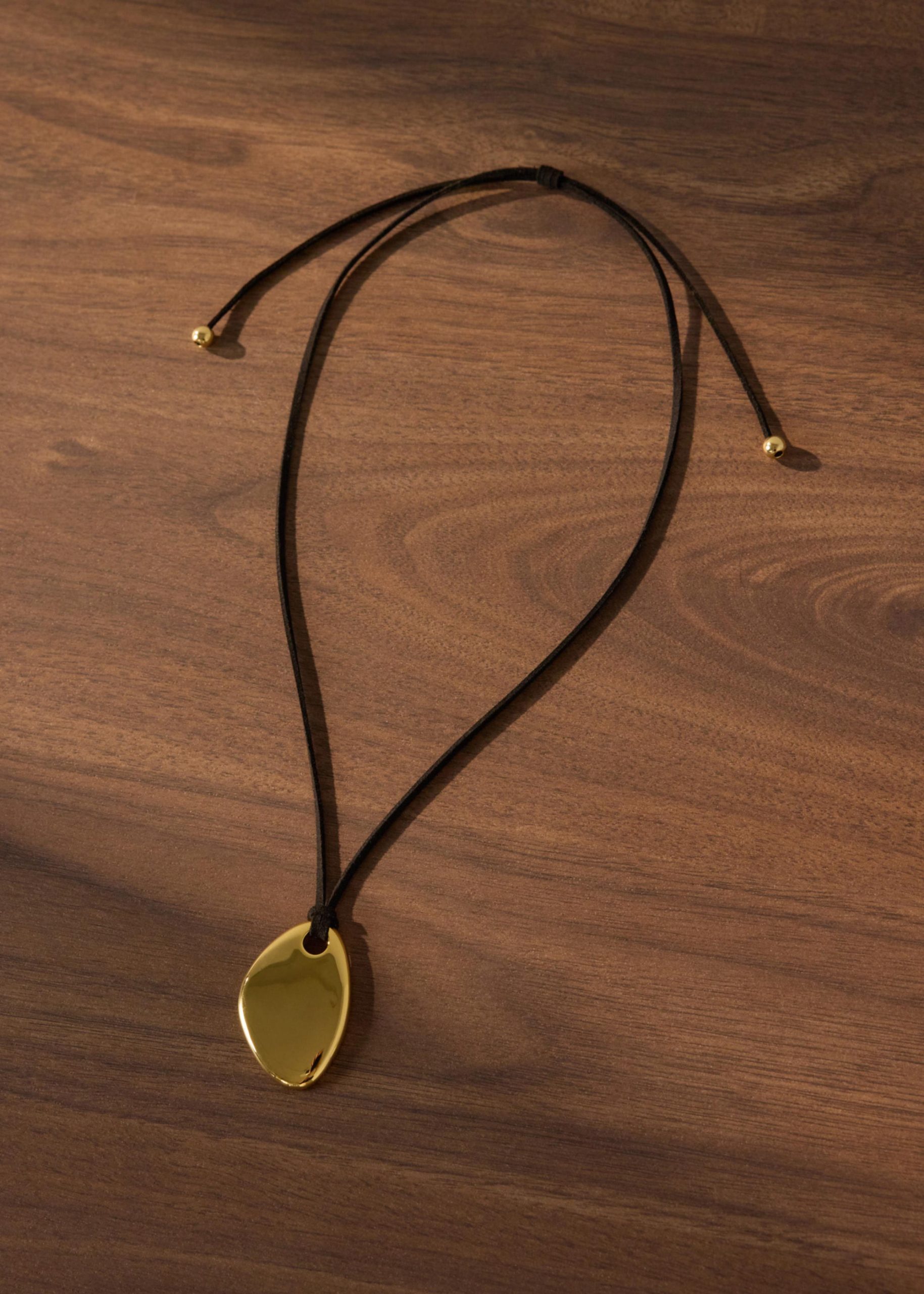 14K Gold Plated Asymmetric Pendant Cord Necklace - Image 2