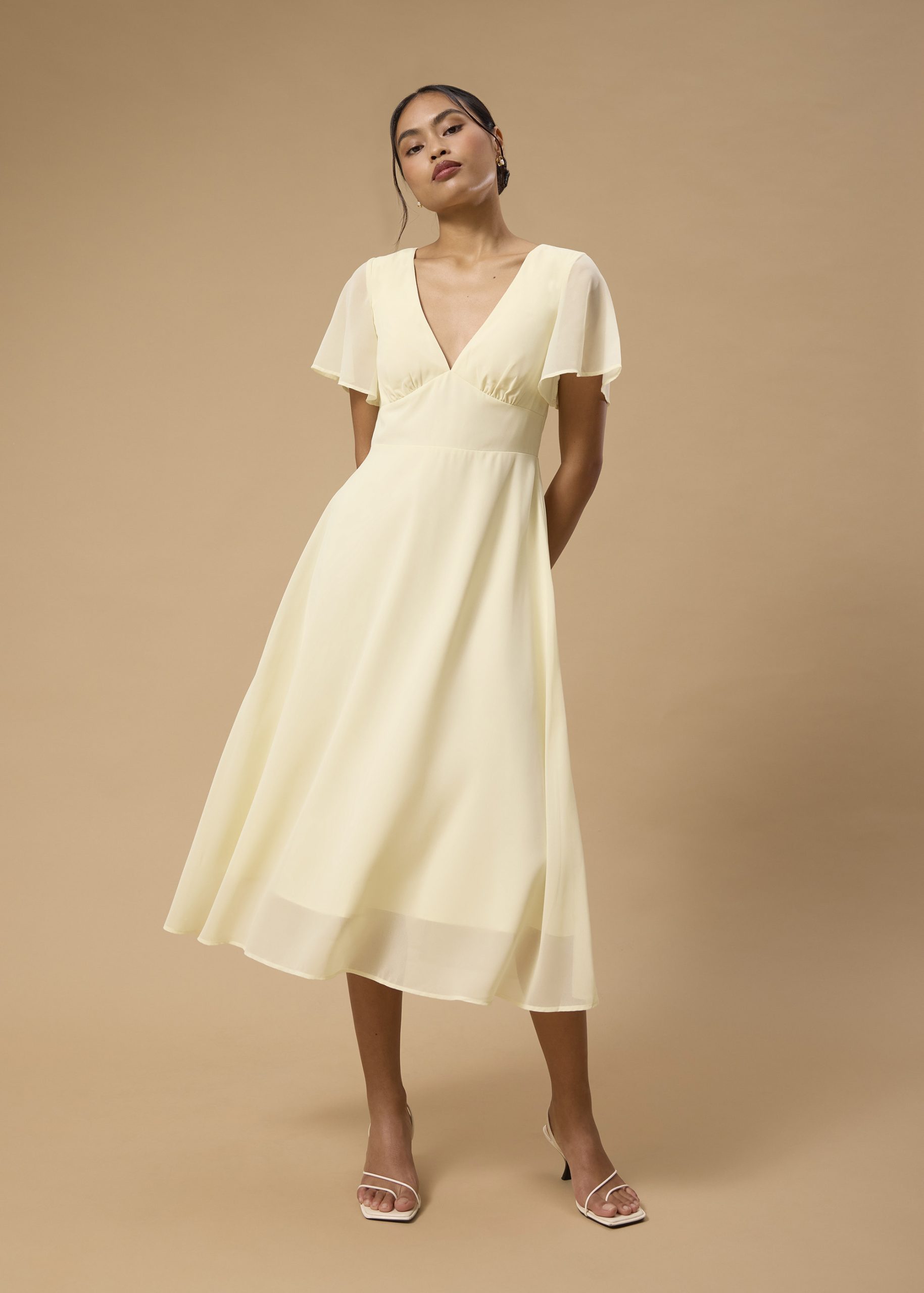 BraFree by LB Georgette Flutter Sleeve Bias Cut Midi Dress - Image 18
