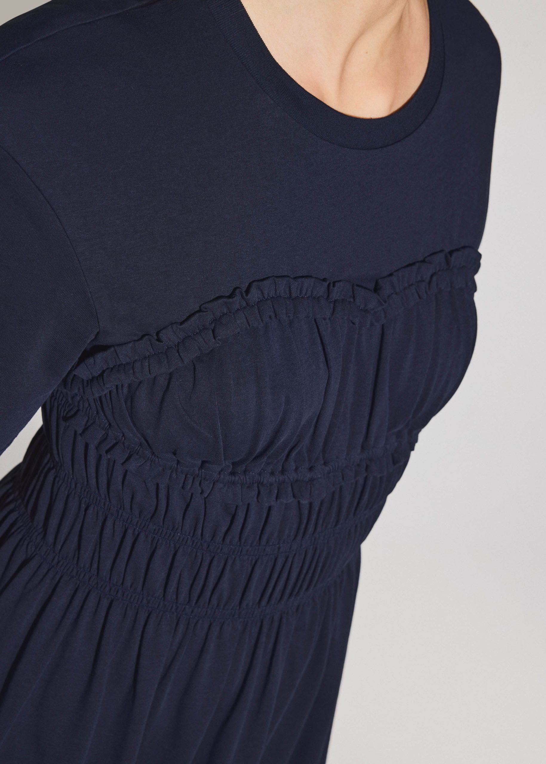 Jersey Ruched Bodice Round Neck Midi Dress - Image 4