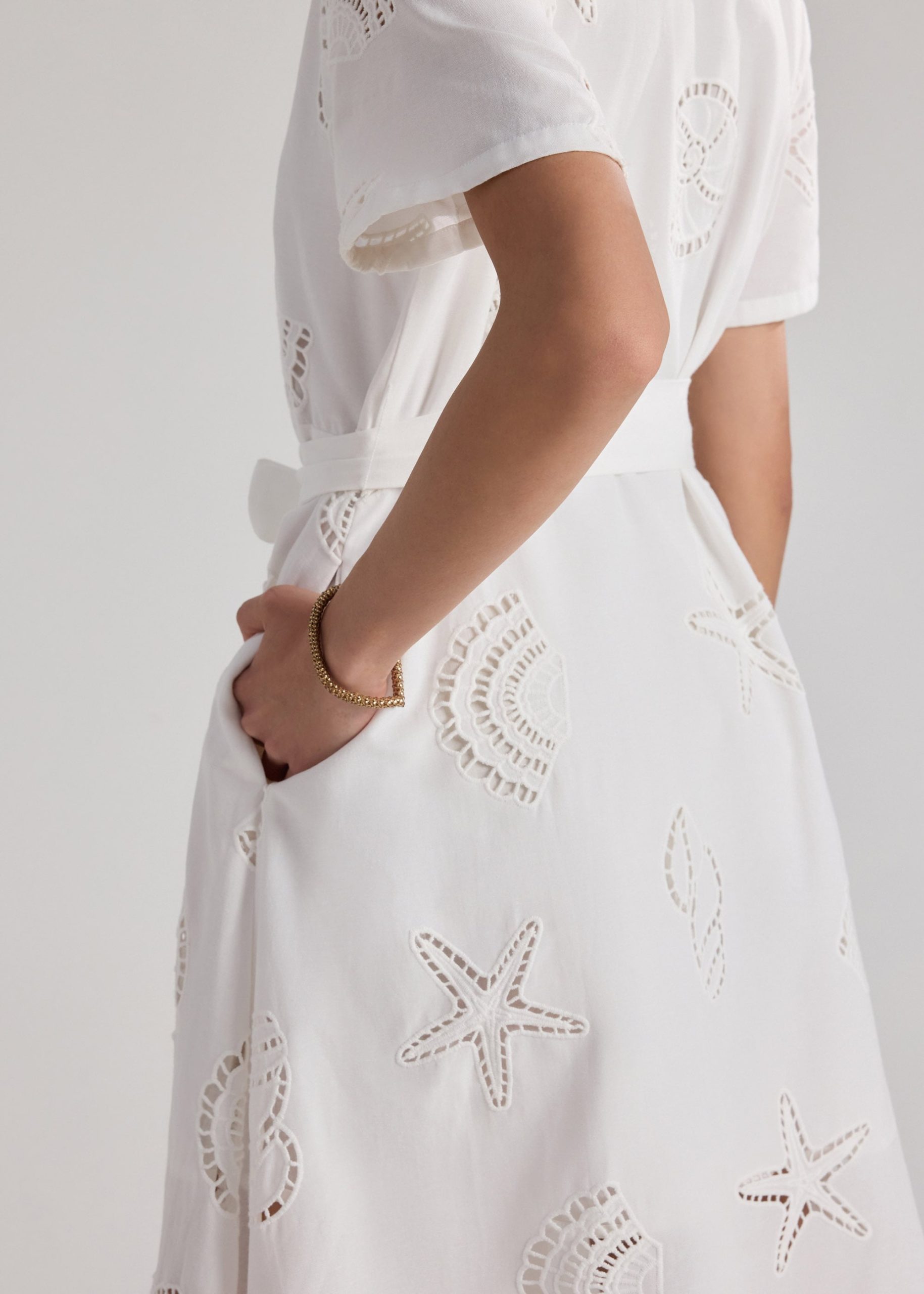 Collared Fit & Flare Dress With Sash in Tidal Escape Broderie - Image 5