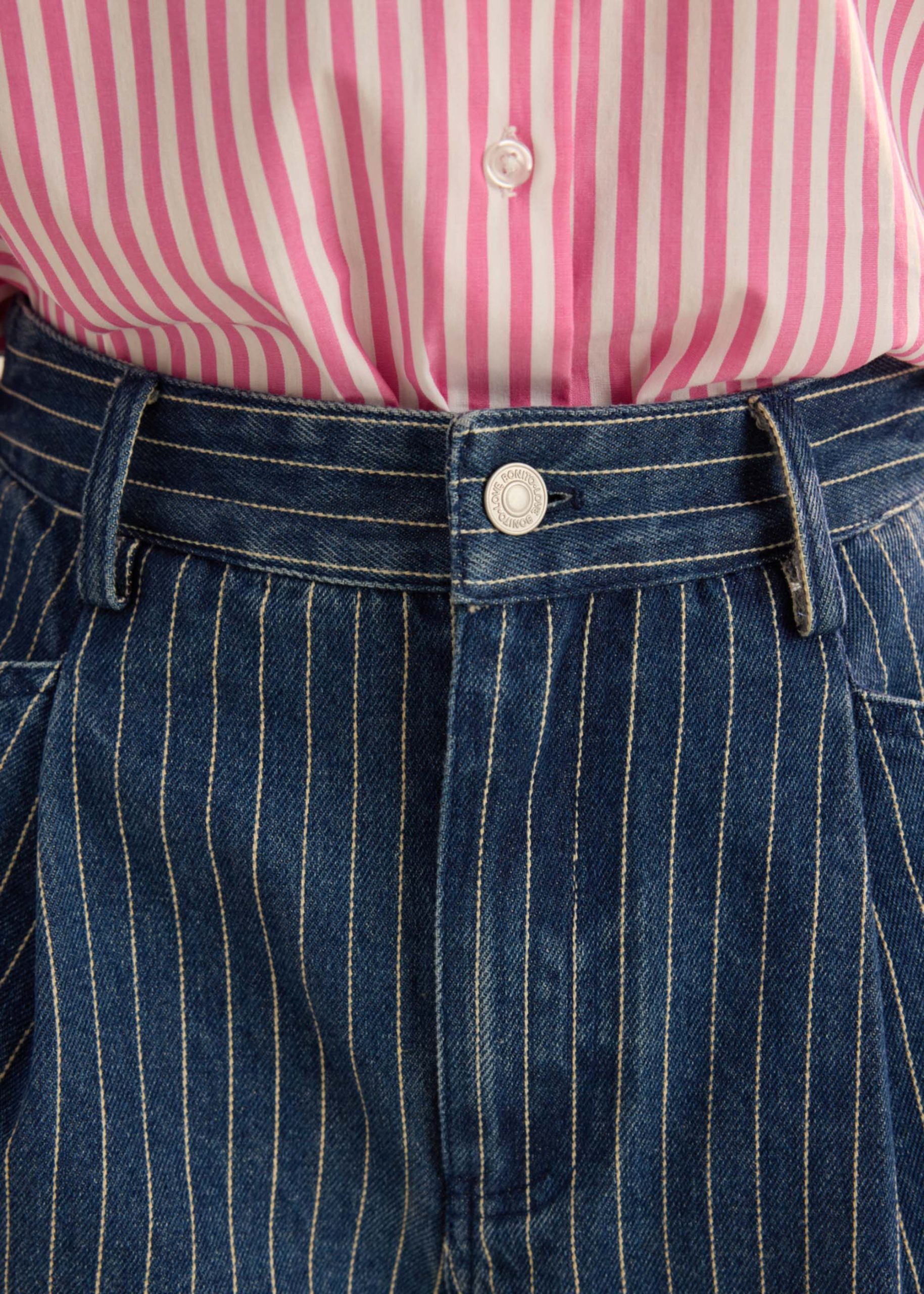 Striped Denim Bermuda Shorts - Image 3
