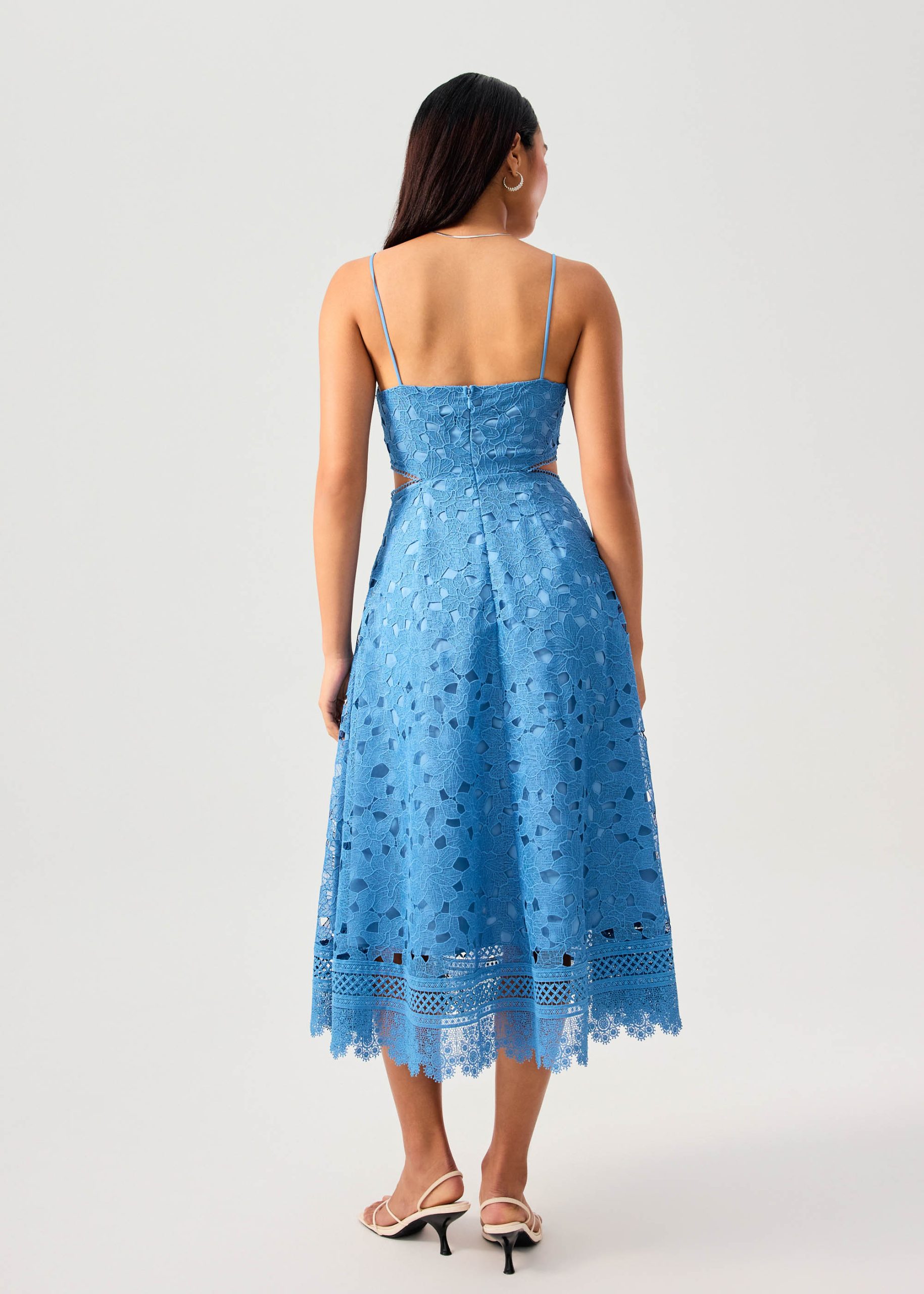 Lace Trim Cut Out Straight Neck Fit & Flare Midaxi Dress - Image 12