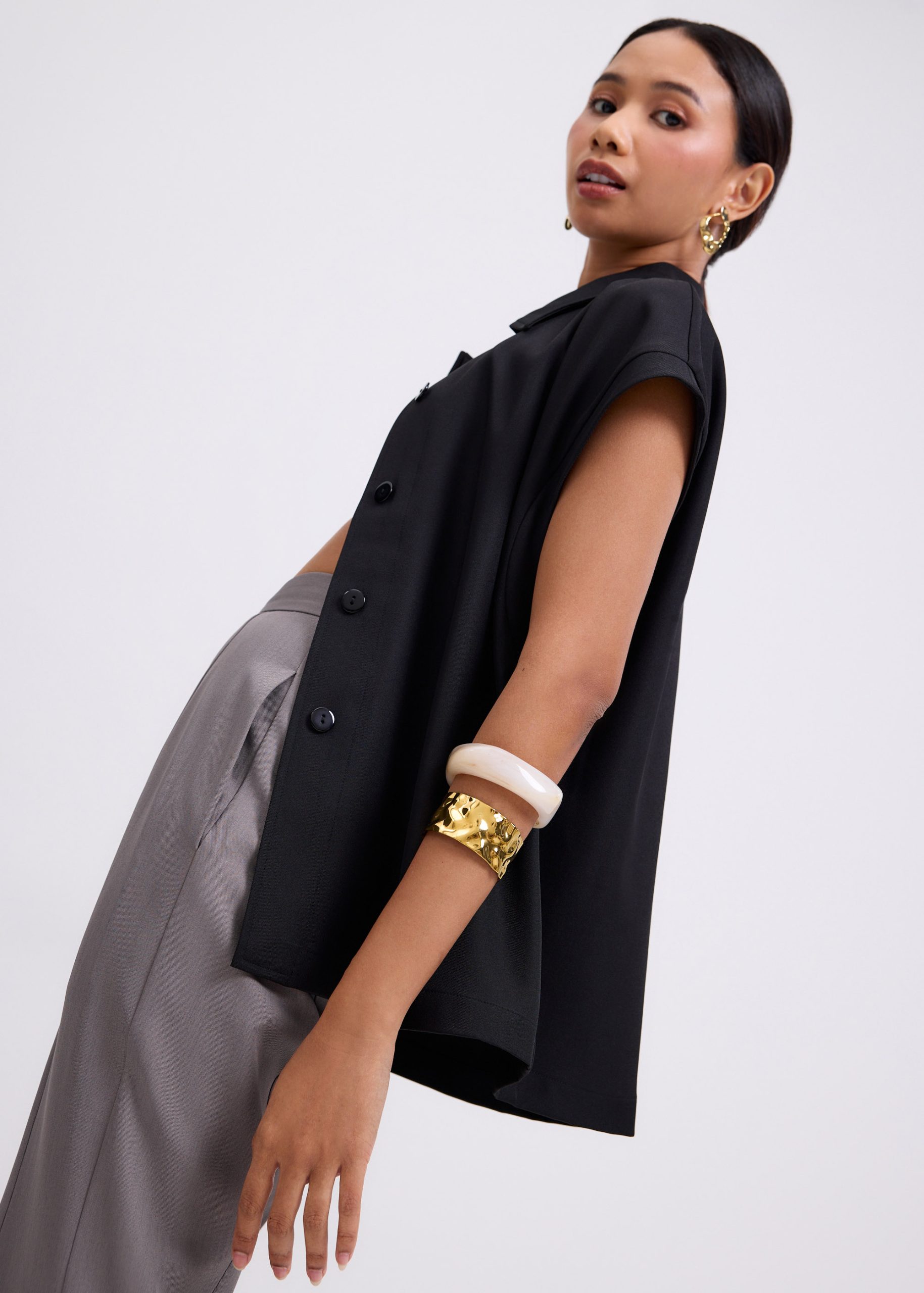 Aster Detachable Sash Tailored Tunic Vest Top - Image 4