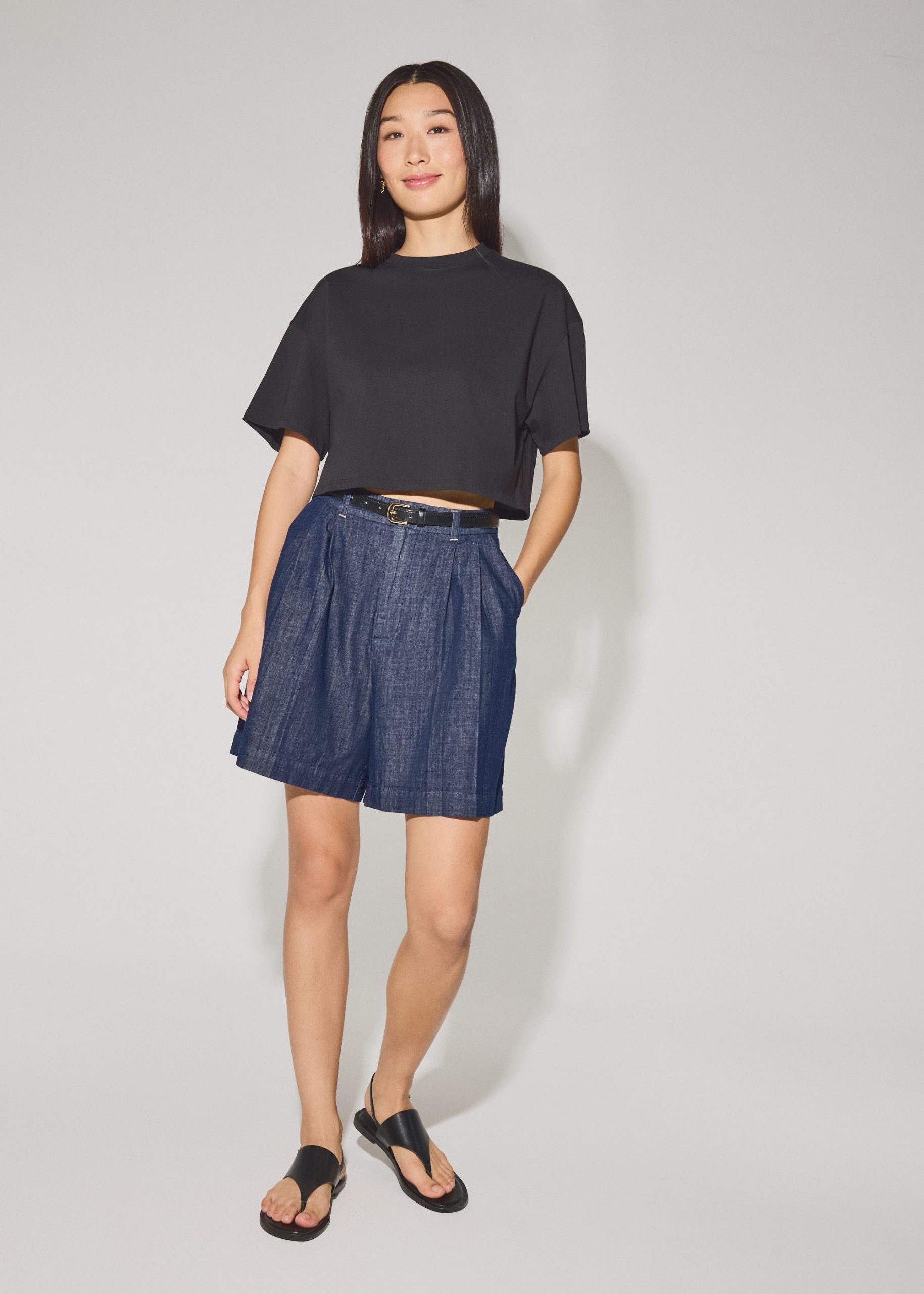 Gita Cotton Round Neck Boxy Crop Tee - Image 2
