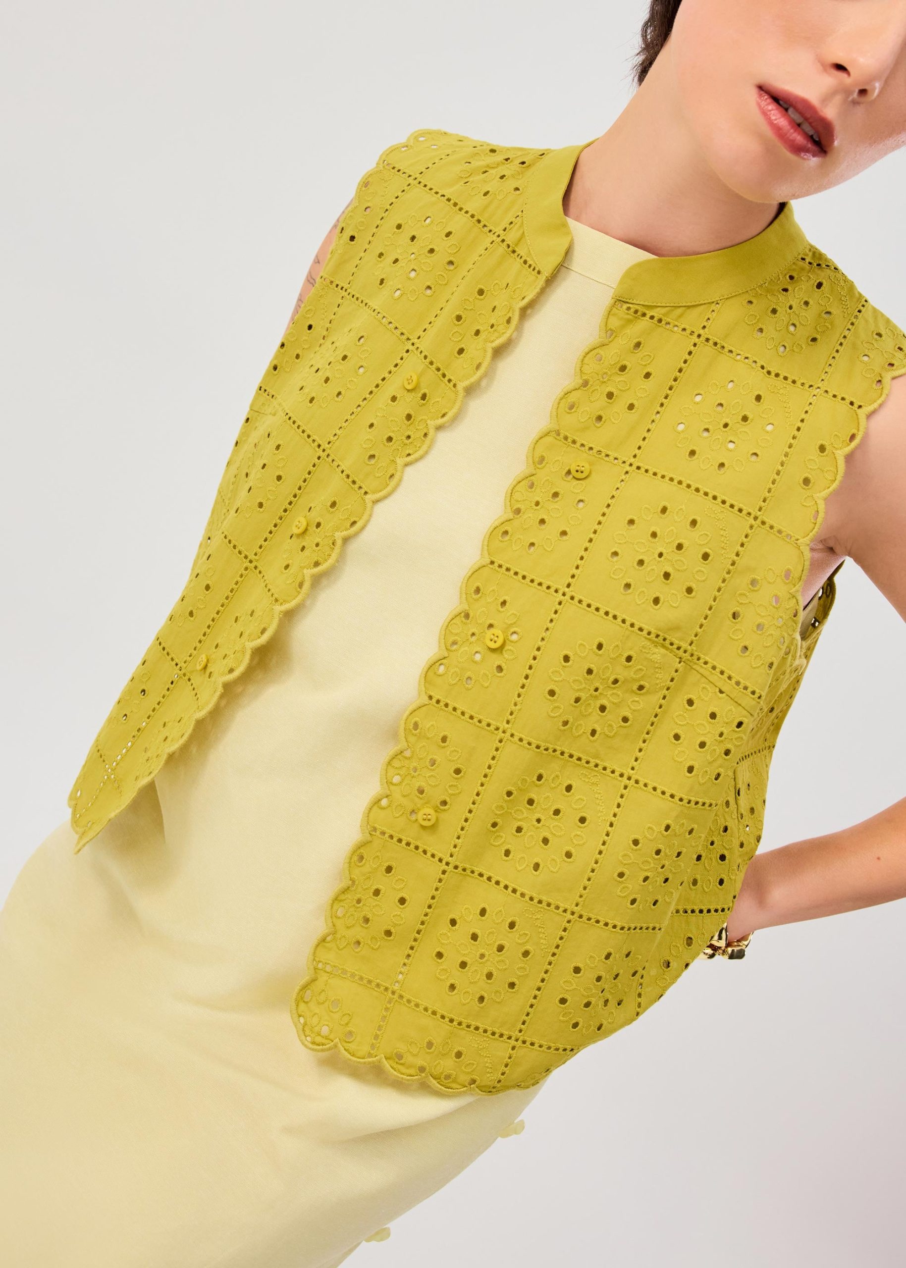 Cotton Broderie Mandarin Collar Top - Image 16