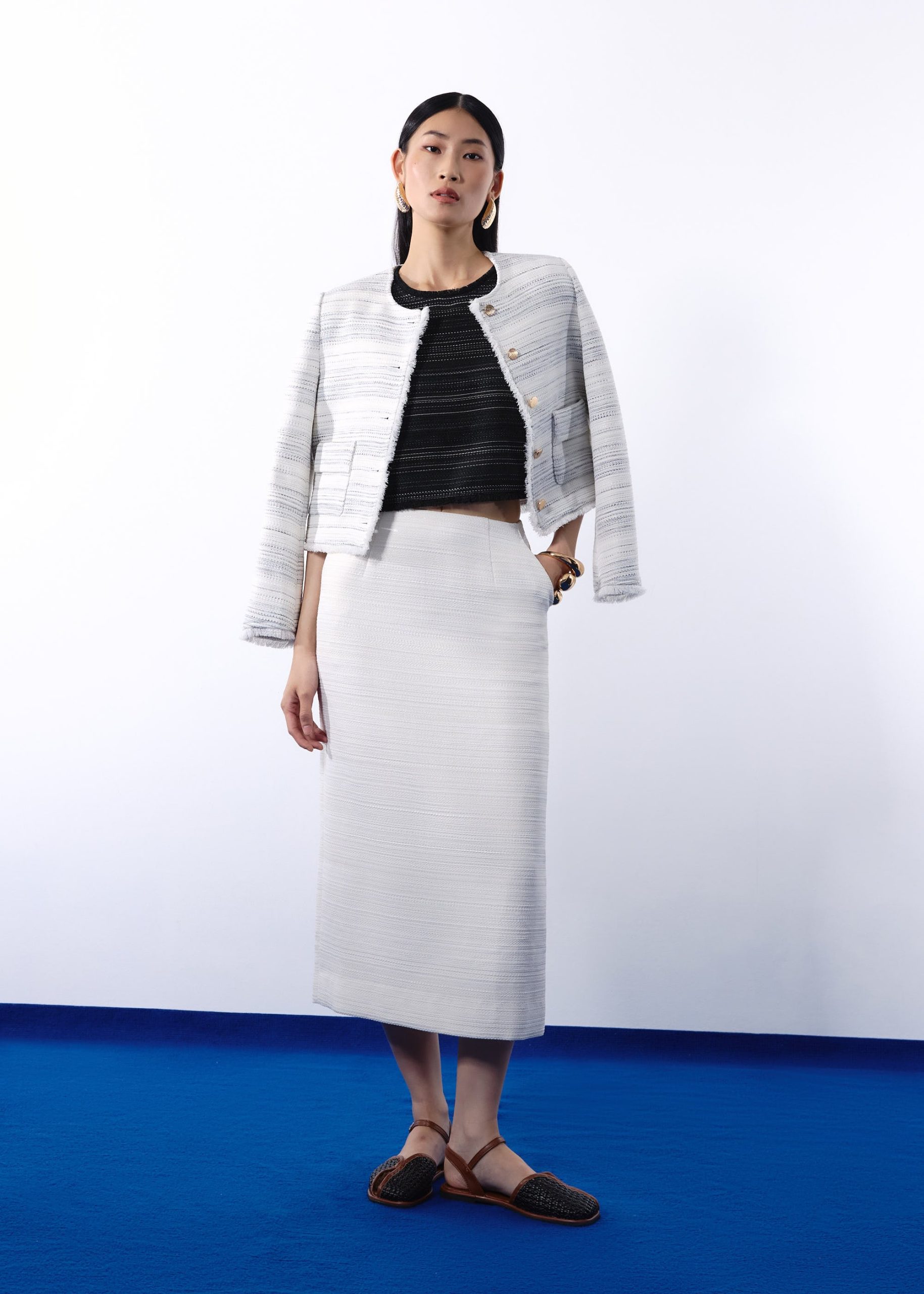 Maxine Jacquard Tweed Sleeveless Boxy Shell Top - Image 3