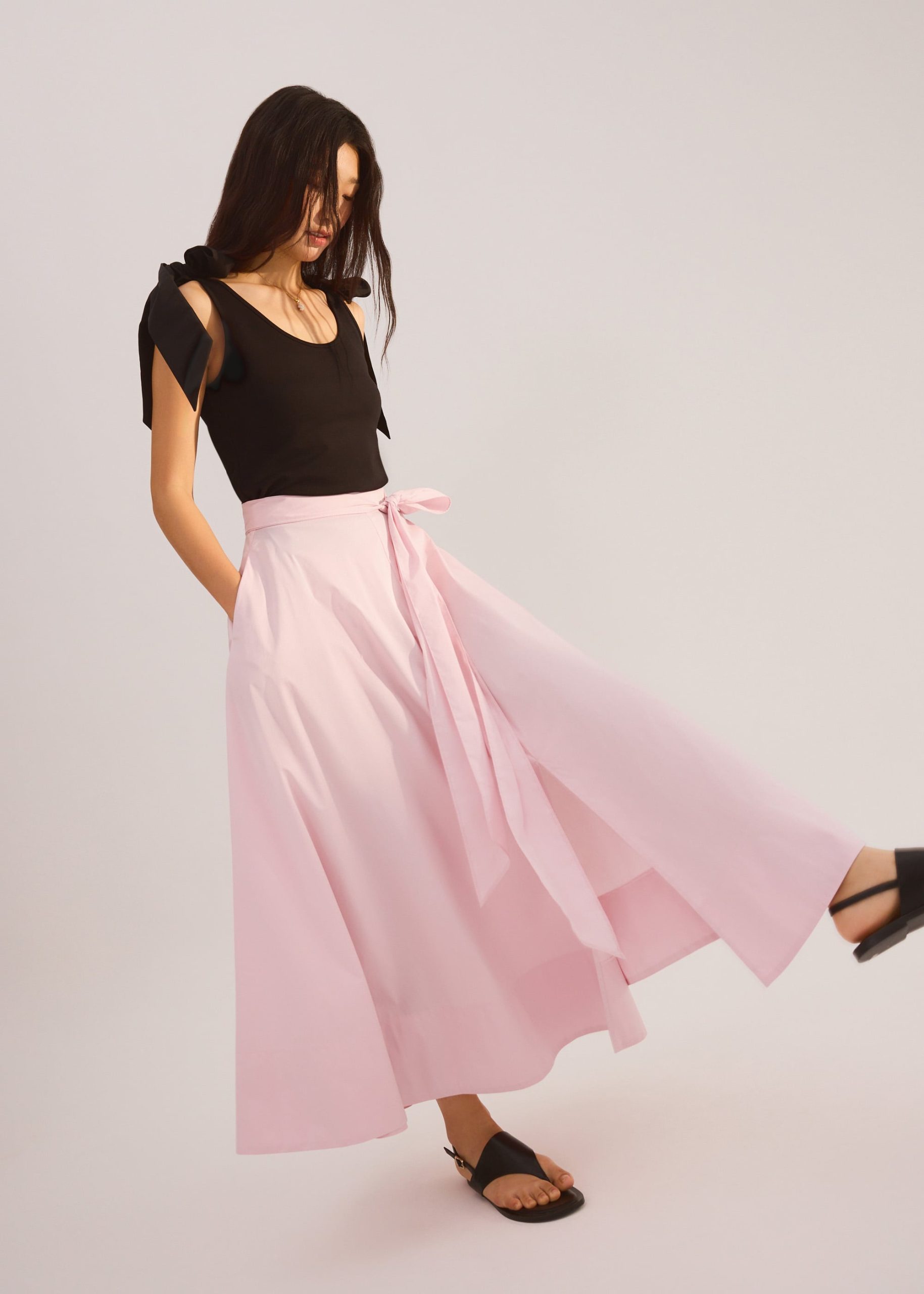 Cotton Side Tie Flare Floor Length Skirt - Image 7