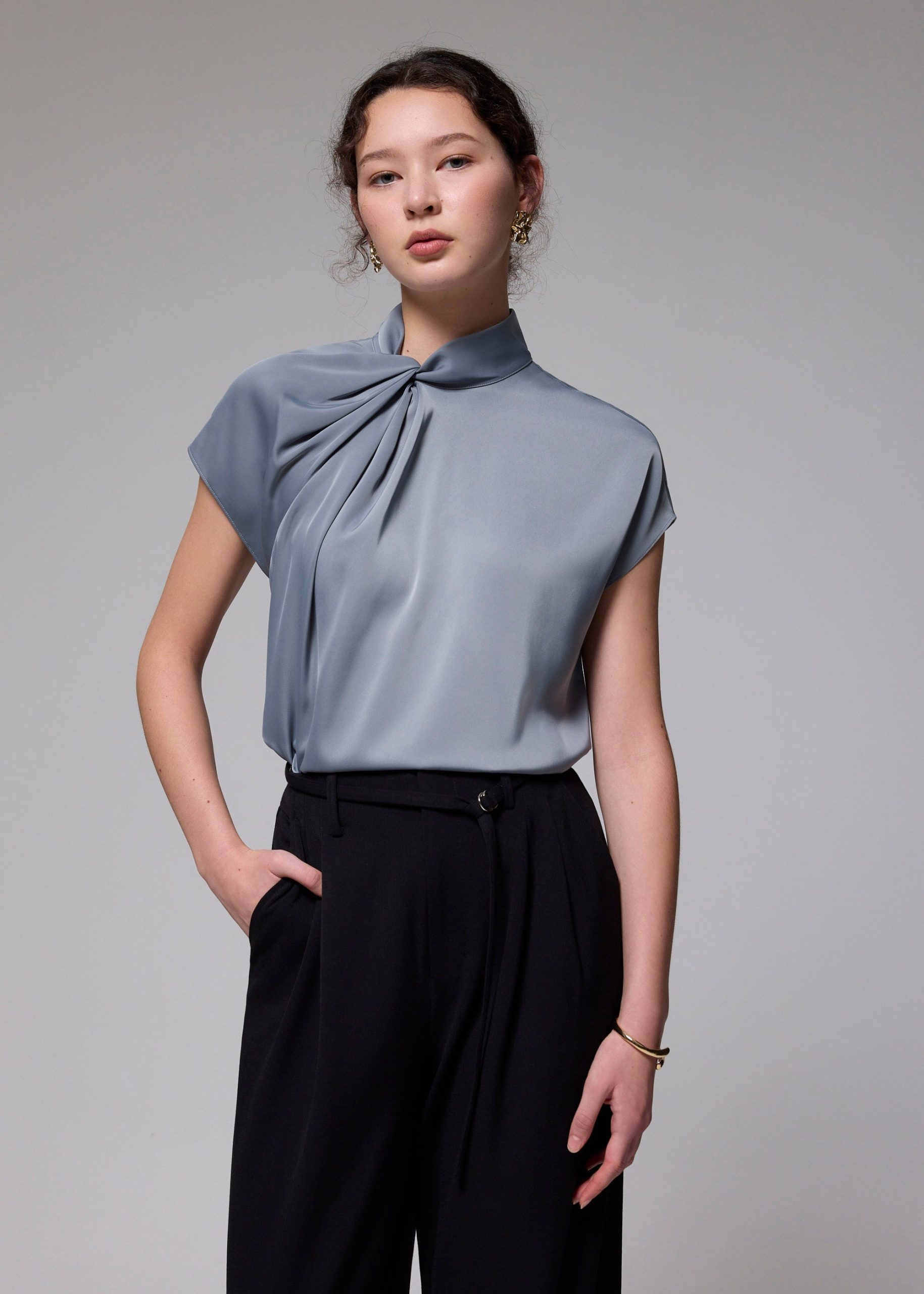Satin Drape Collared Blouse - Image 7