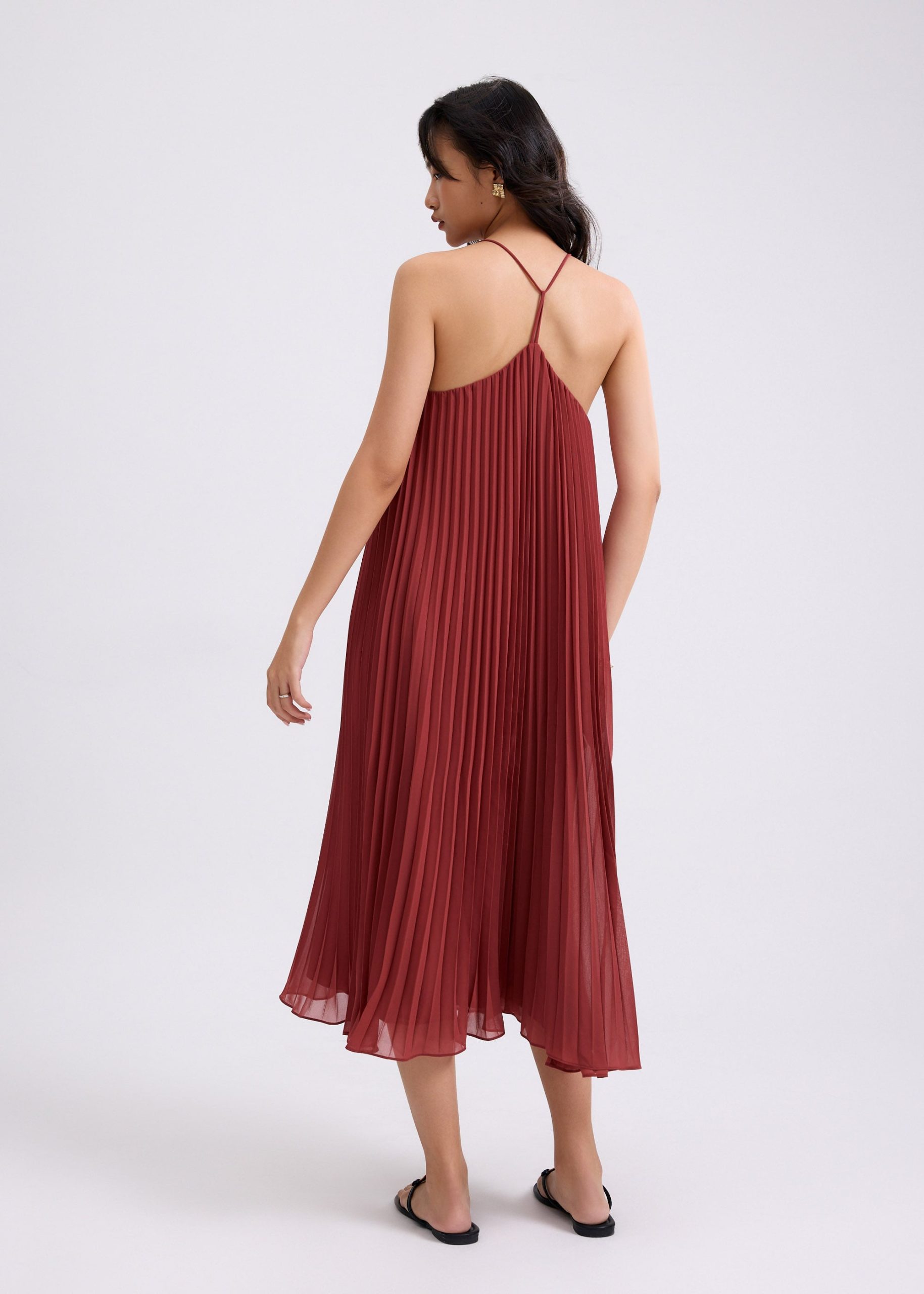 Pleated Trapeze Halter Midaxi Dress - Image 10