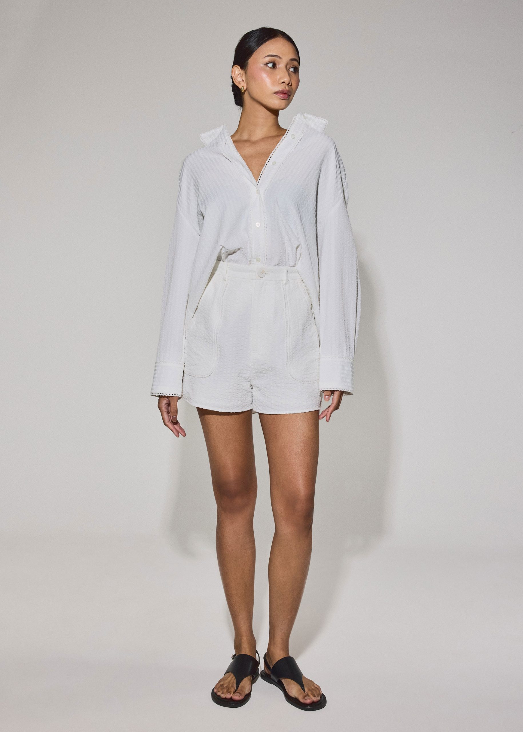 Elastic Striped Cotton Scallop Trim A-line Shorts - Image 5