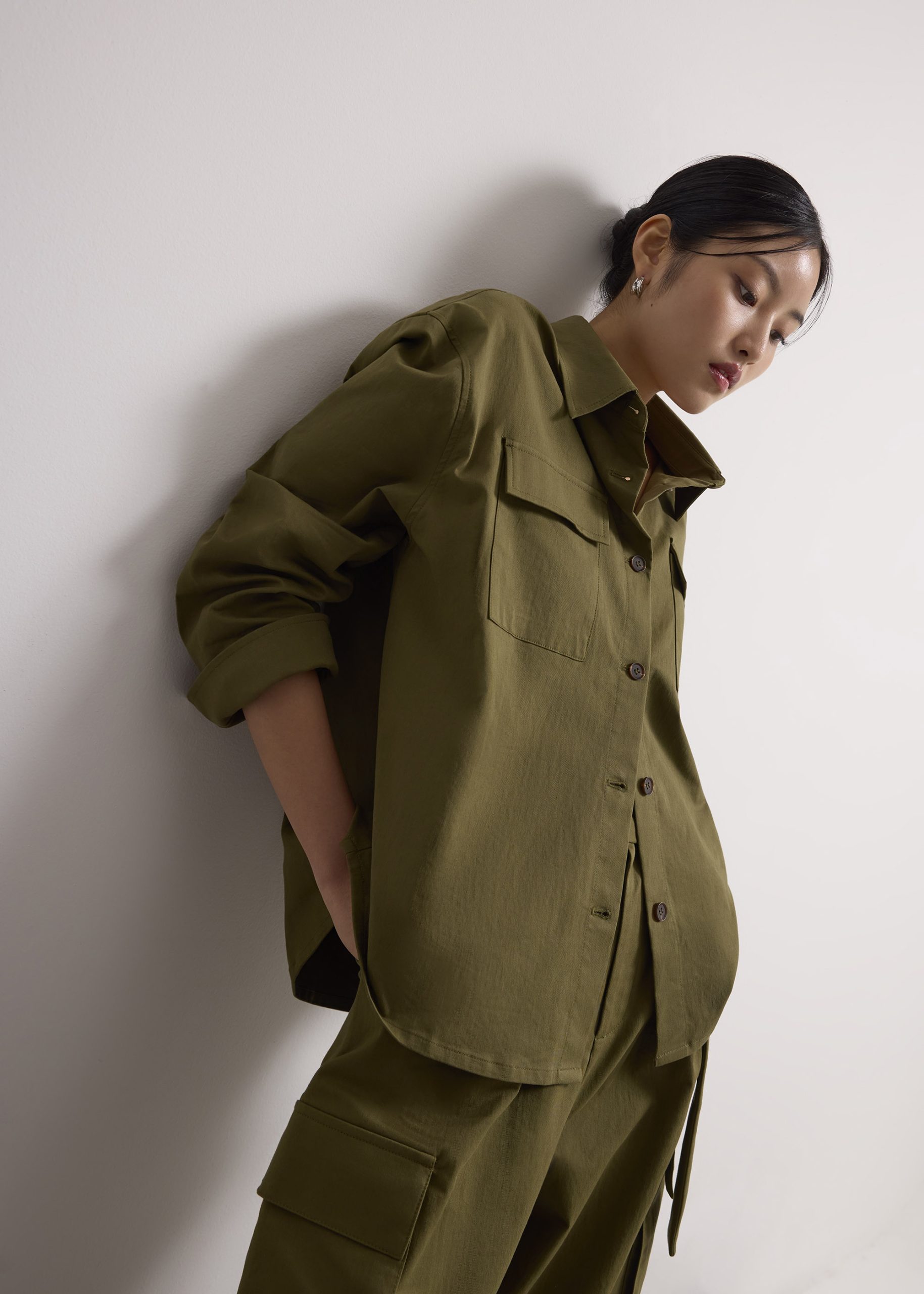 RuchedReady® Oversized Cotton Twill Button Down Utility Shirt - Image 2