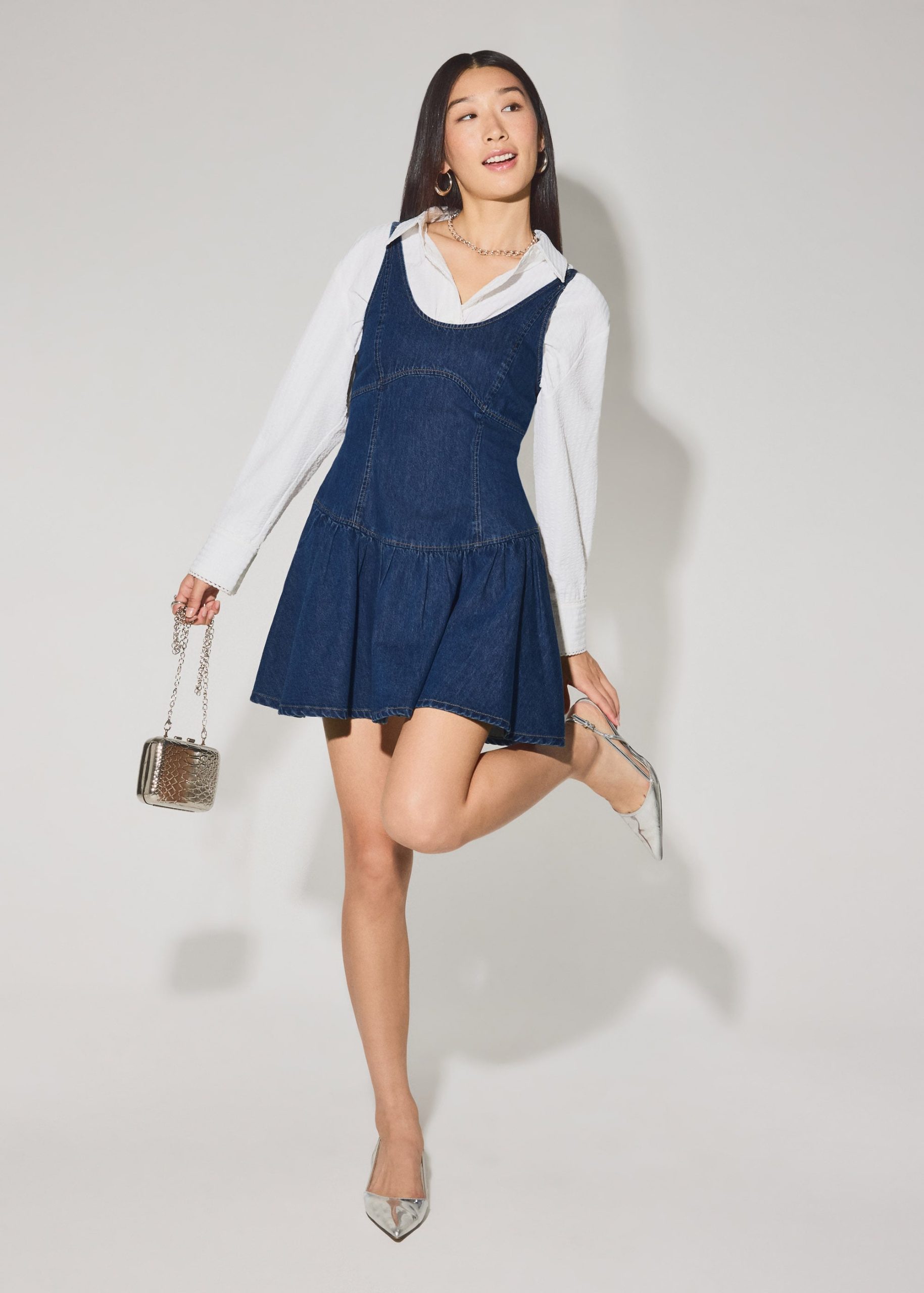 Denim Scoop Neck Fit & Flare Mini Dress - Image 3