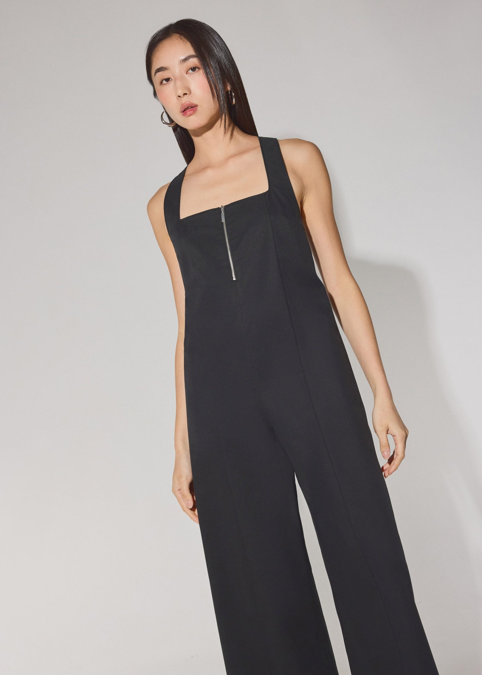 Lyocell Front Zip Cross Back Jumpsuit - Image 4