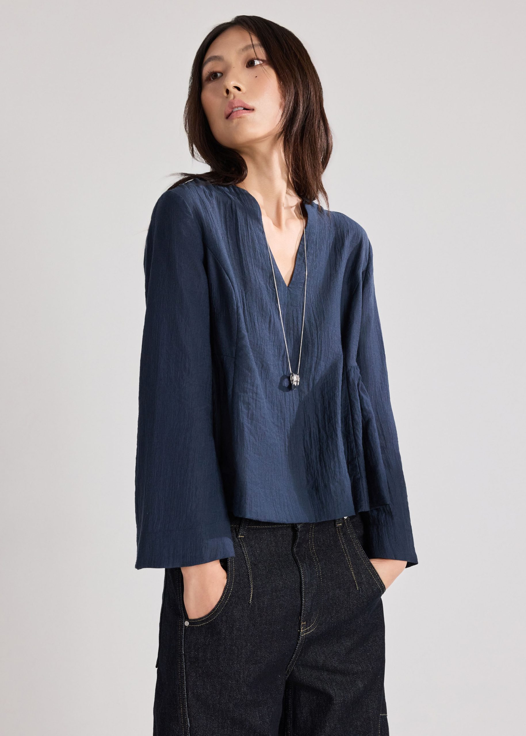 Textured Lyocell Peplum Blouse - Image 3