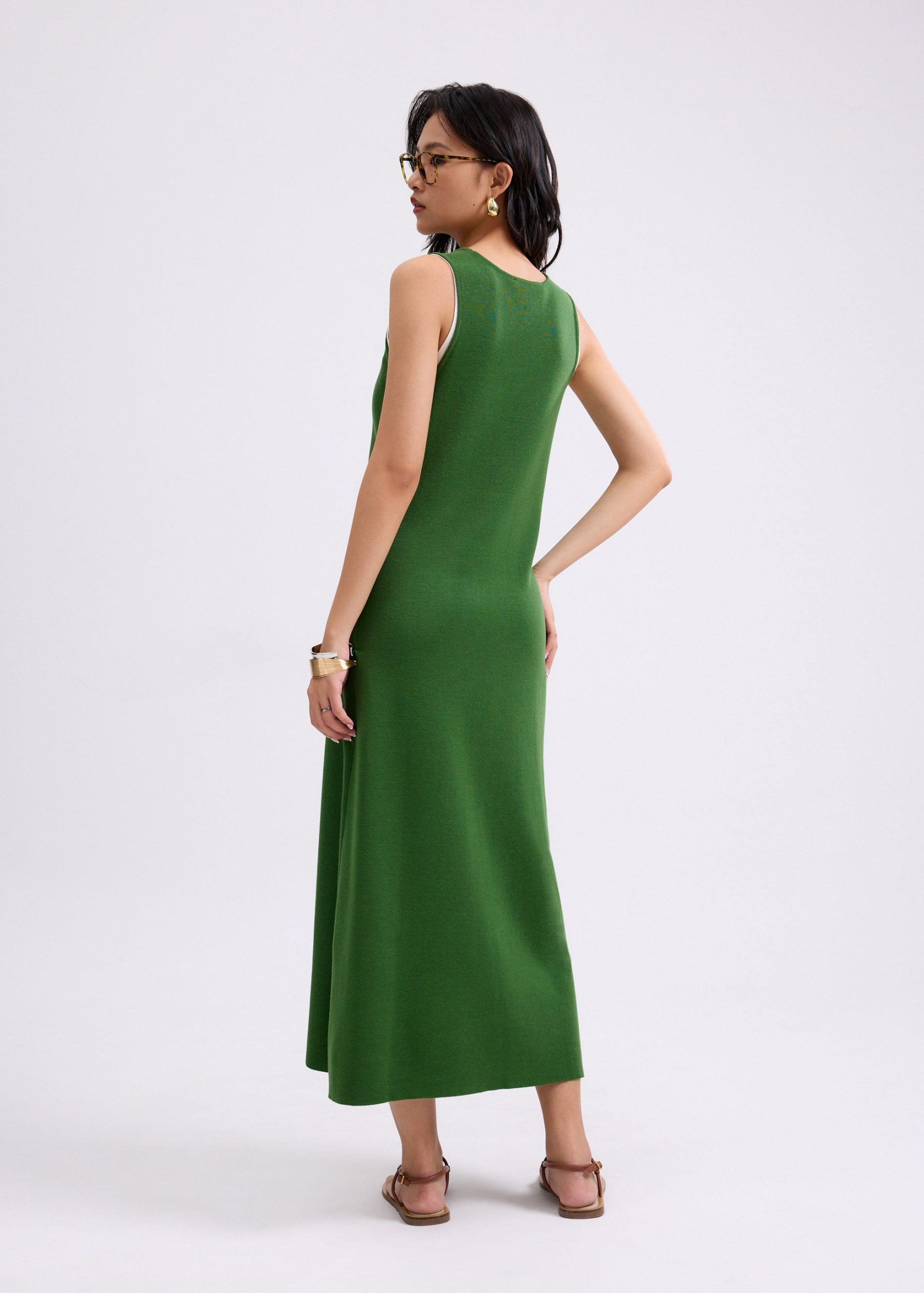 Layered Knit Scoop Neck A-line Midaxi Dress - Image 4