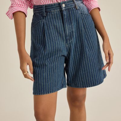 Striped Denim Bermuda Shorts