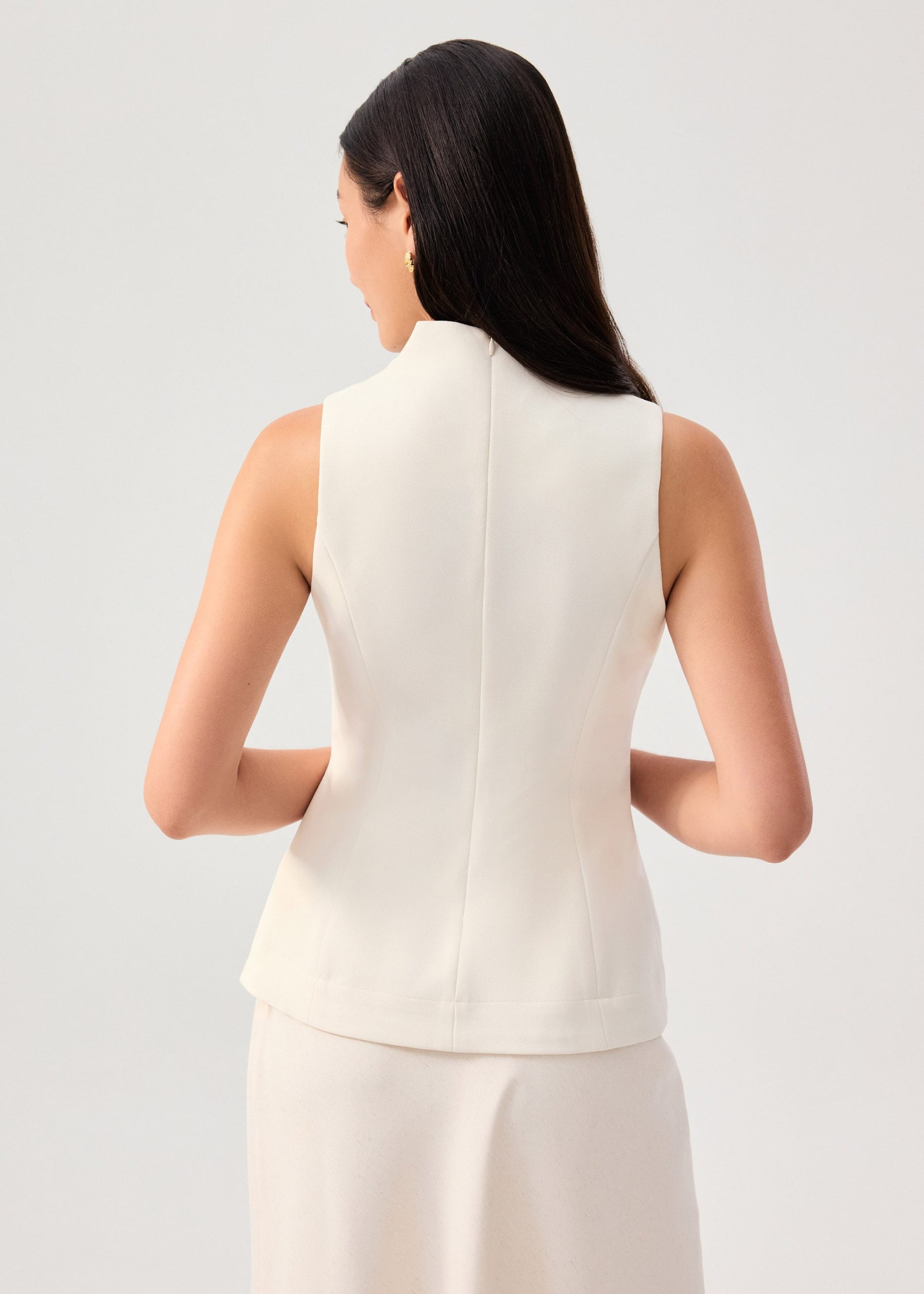 Zhen Mandarin Collar Peplum Vest Top - Image 17