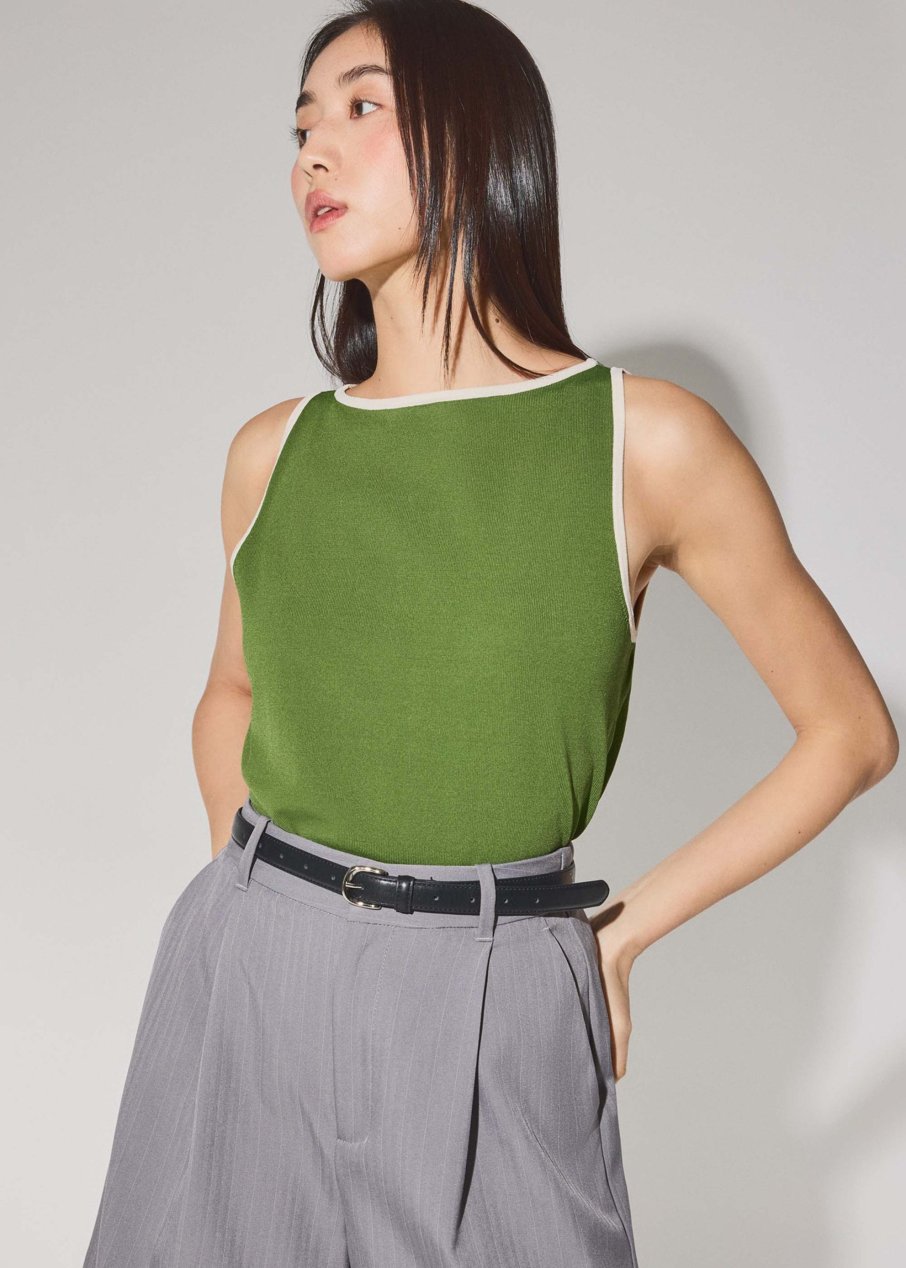 Nikki Relaxed Contrast Knit Boat Neck Tank Top - Image 16