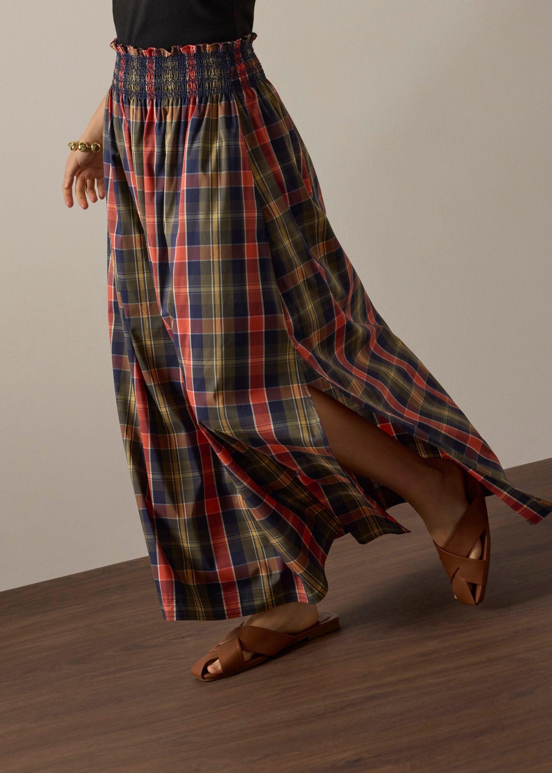 Checkered Cotton Flare Maxi Skirt - Image 2