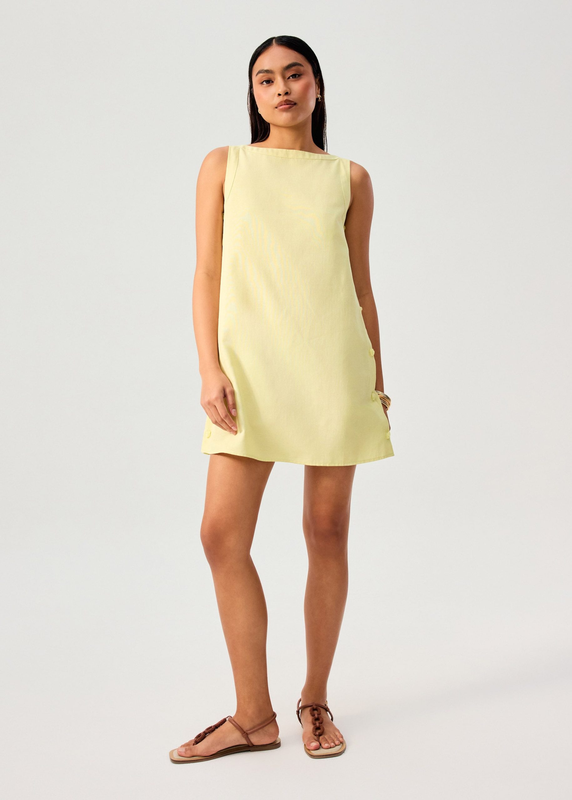 Cotton Boat Neck Shift Mini Dress - Image 12