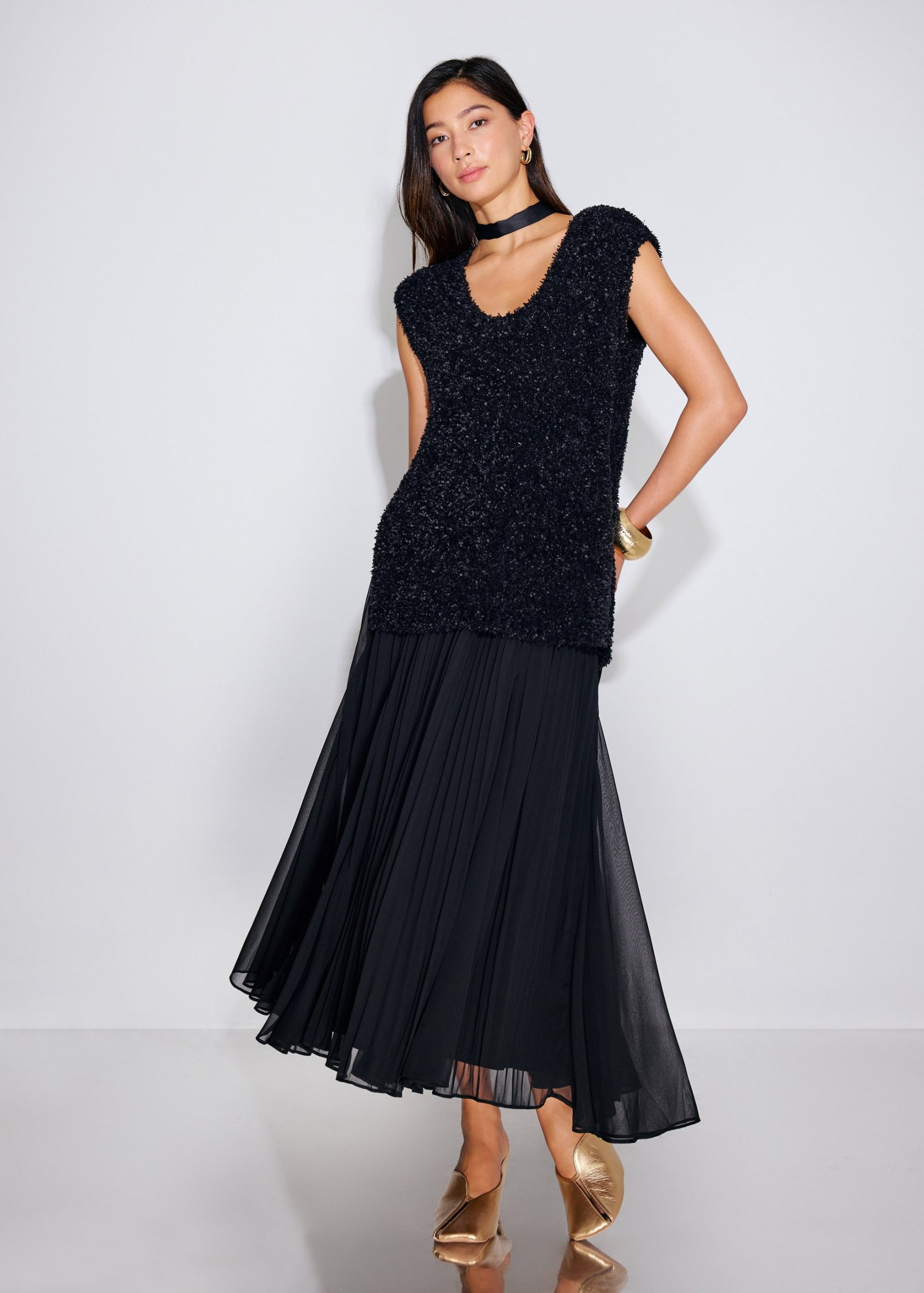 Elastic Pleated Flare Midaxi Skirt - Image 8