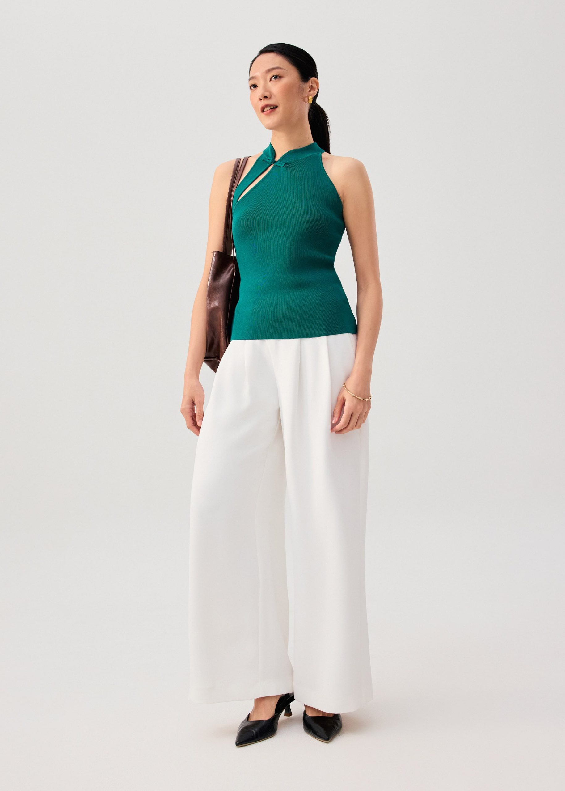 Knit Mandarin Collar Fitted Top - Image 19