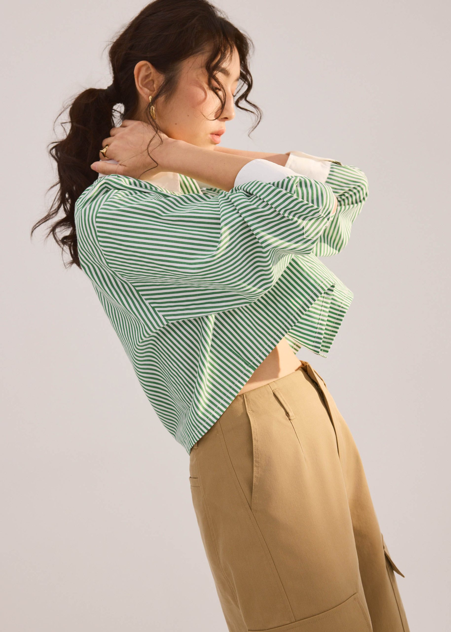 RuchedReady® Striped Cotton Collared Boxy Button Down Top - Image 11