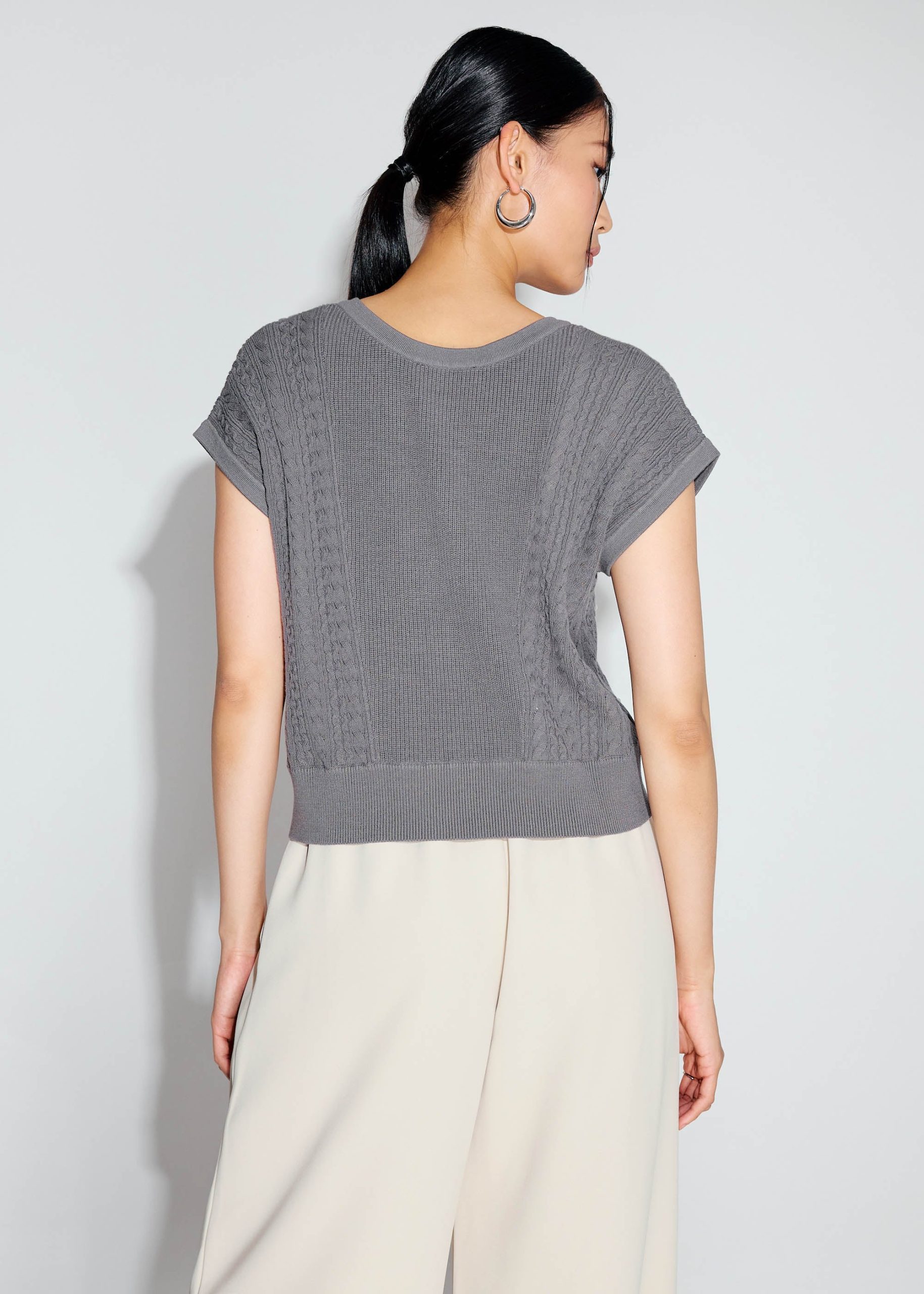 Relaxed Pearl Embellished Cable Knit Shell Top - Image 5