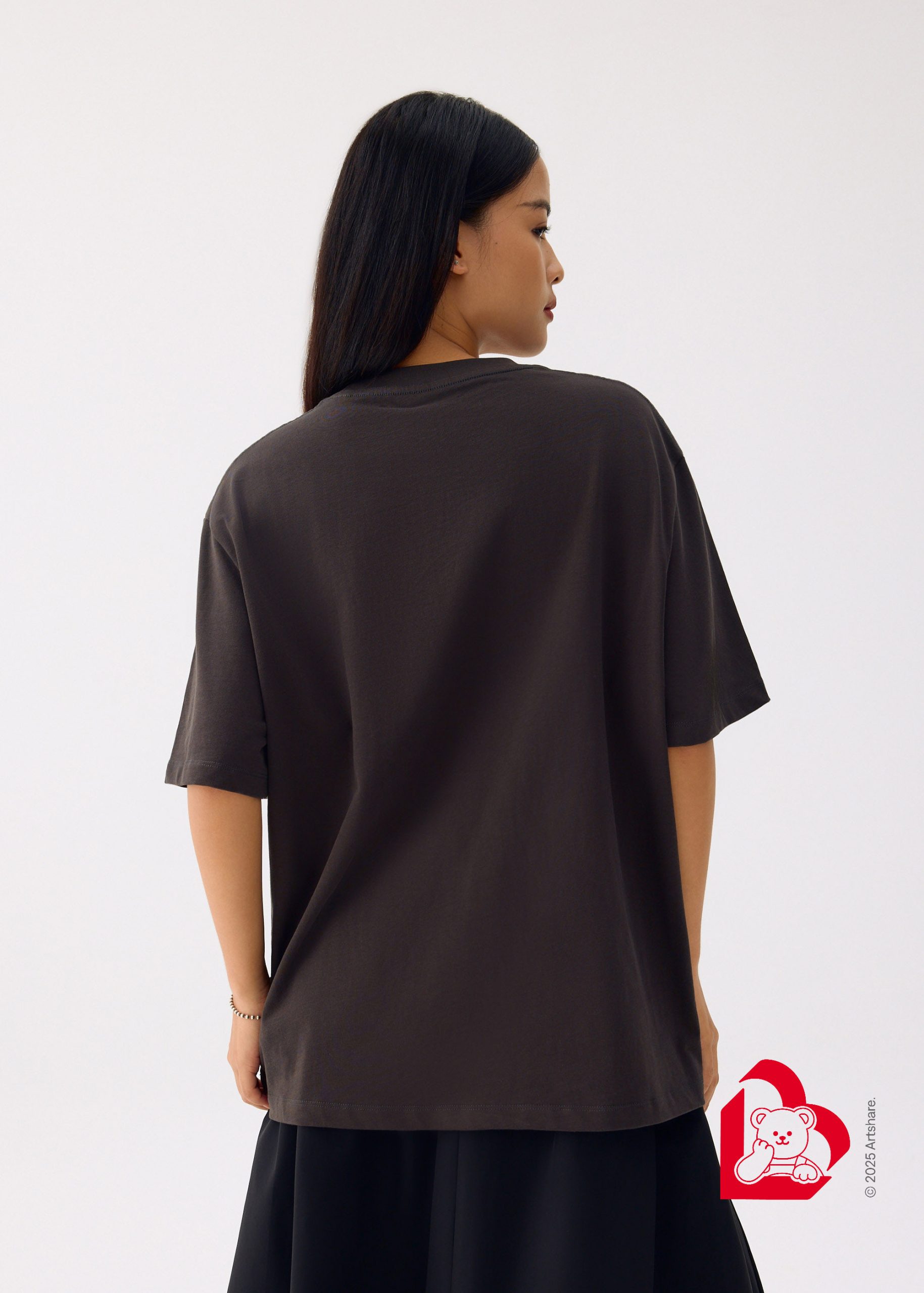 Love, Bonito | Wiggle Wiggle Unisex Oversized Drop Shoulder Tee in Charcoal - Image 5