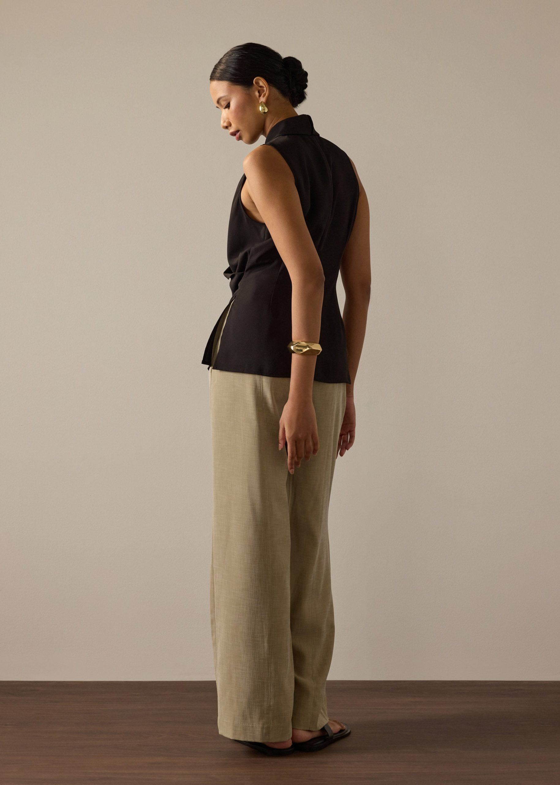 Krystal Crepe Satin Draped V-neck Top - Image 4