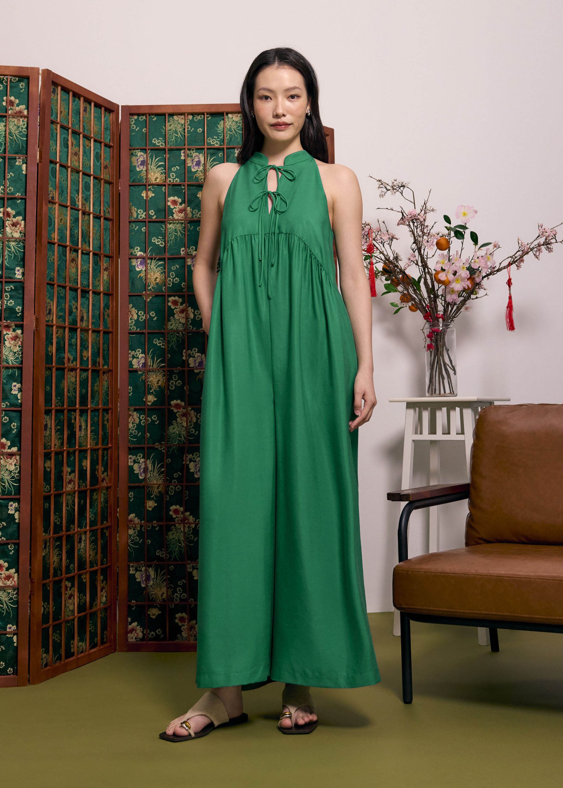 Lyocell Mandarin Collar Wide Leg Jumpsuit - Image 9