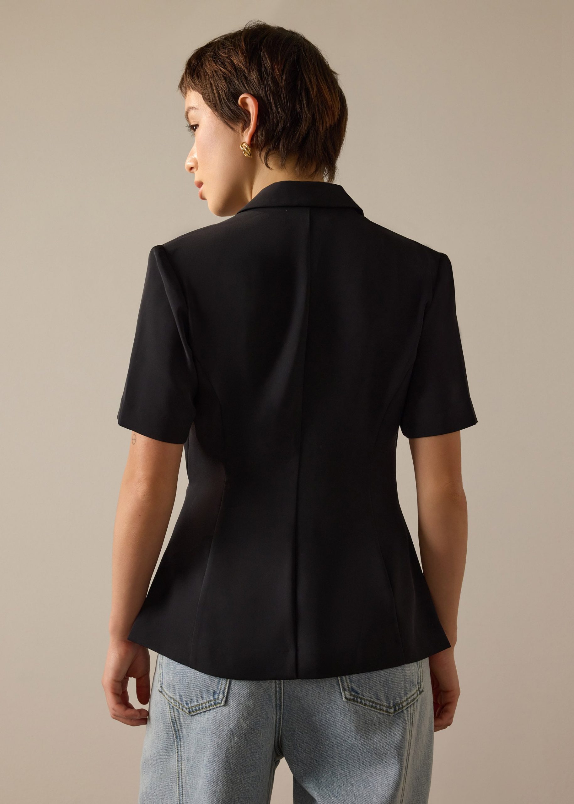 Karyssa Crepe Drape V-neck Blazer Top - Image 4