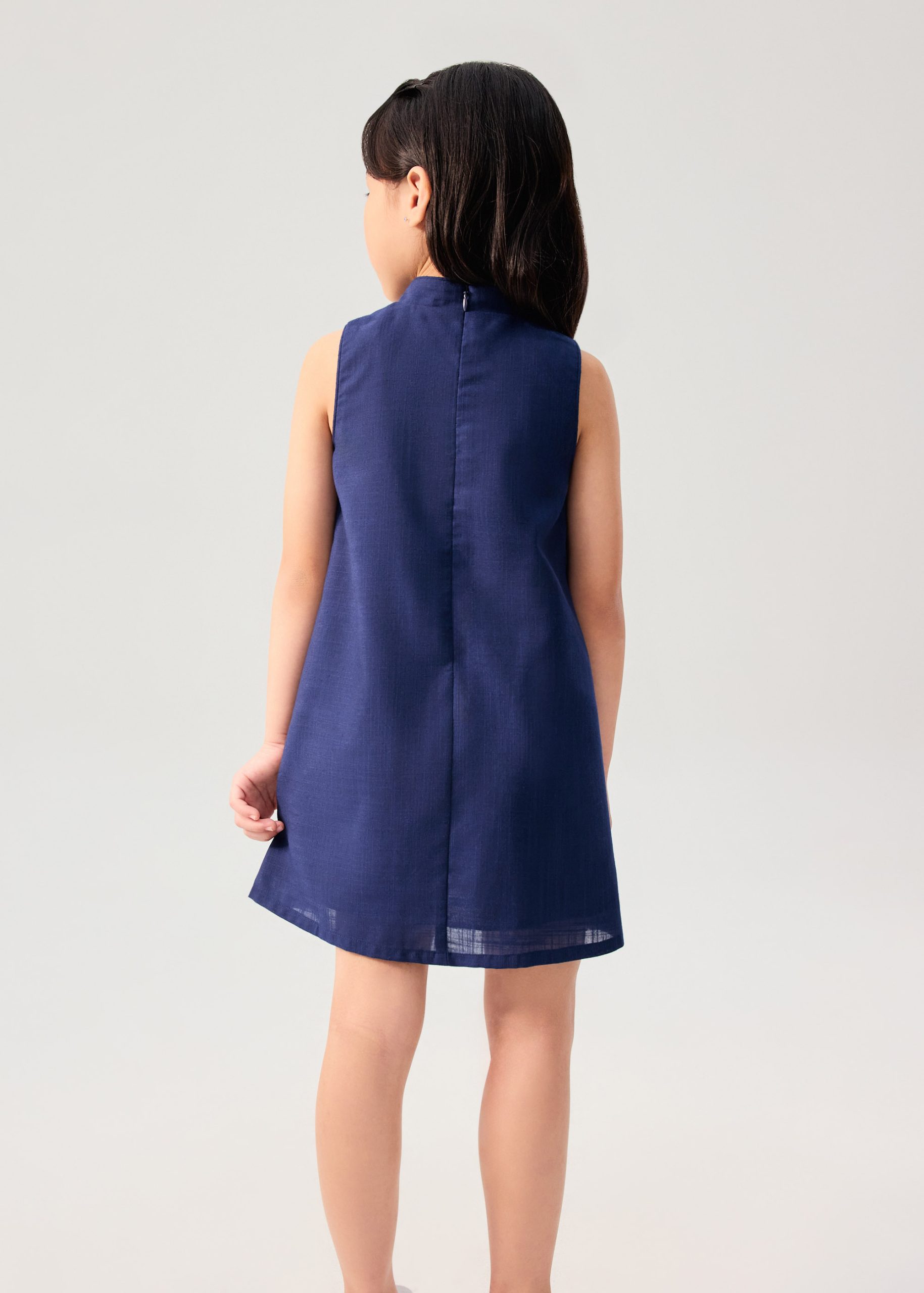 Girls' Mandarin Collar Scallop Edge Shift Midi Dress - Image 4