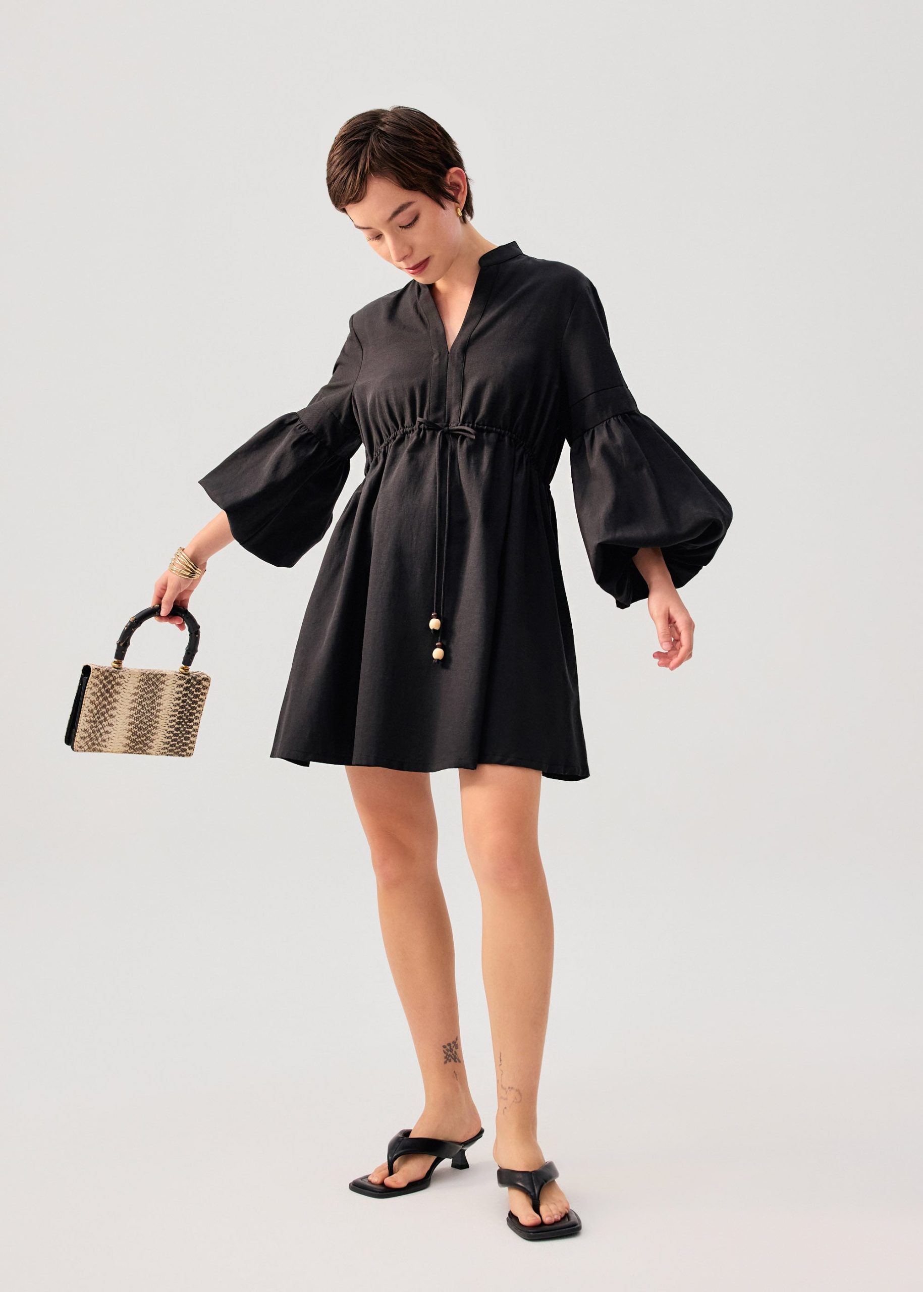 Cotton Puff Sleeve Babydoll Mini Dress - Image 2