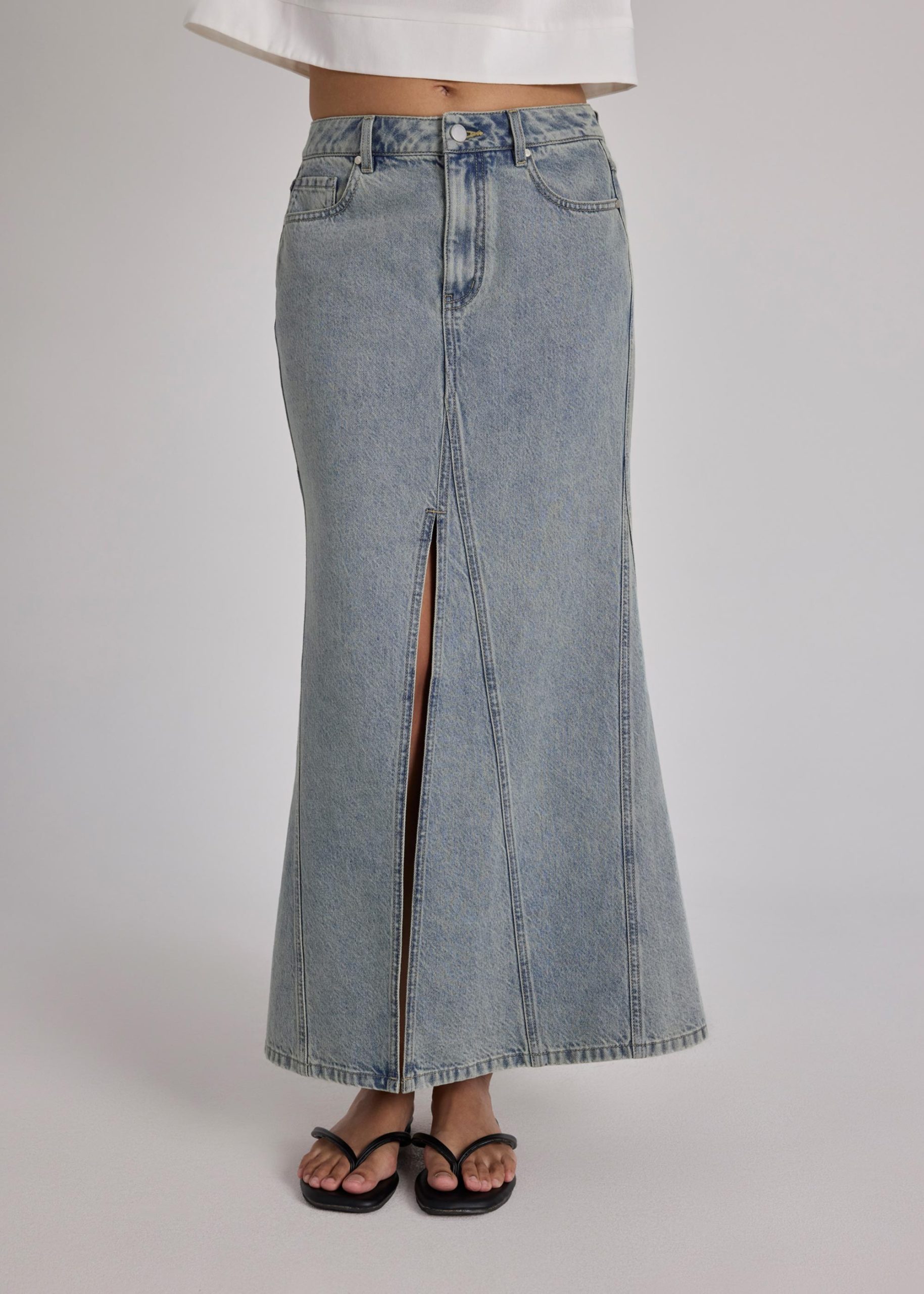 Denim Low Rise Trumpet Skirt - Image 2