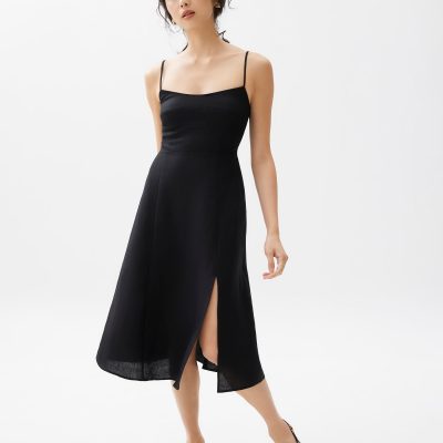 Emi Linen Fit & Flare Midi Dress