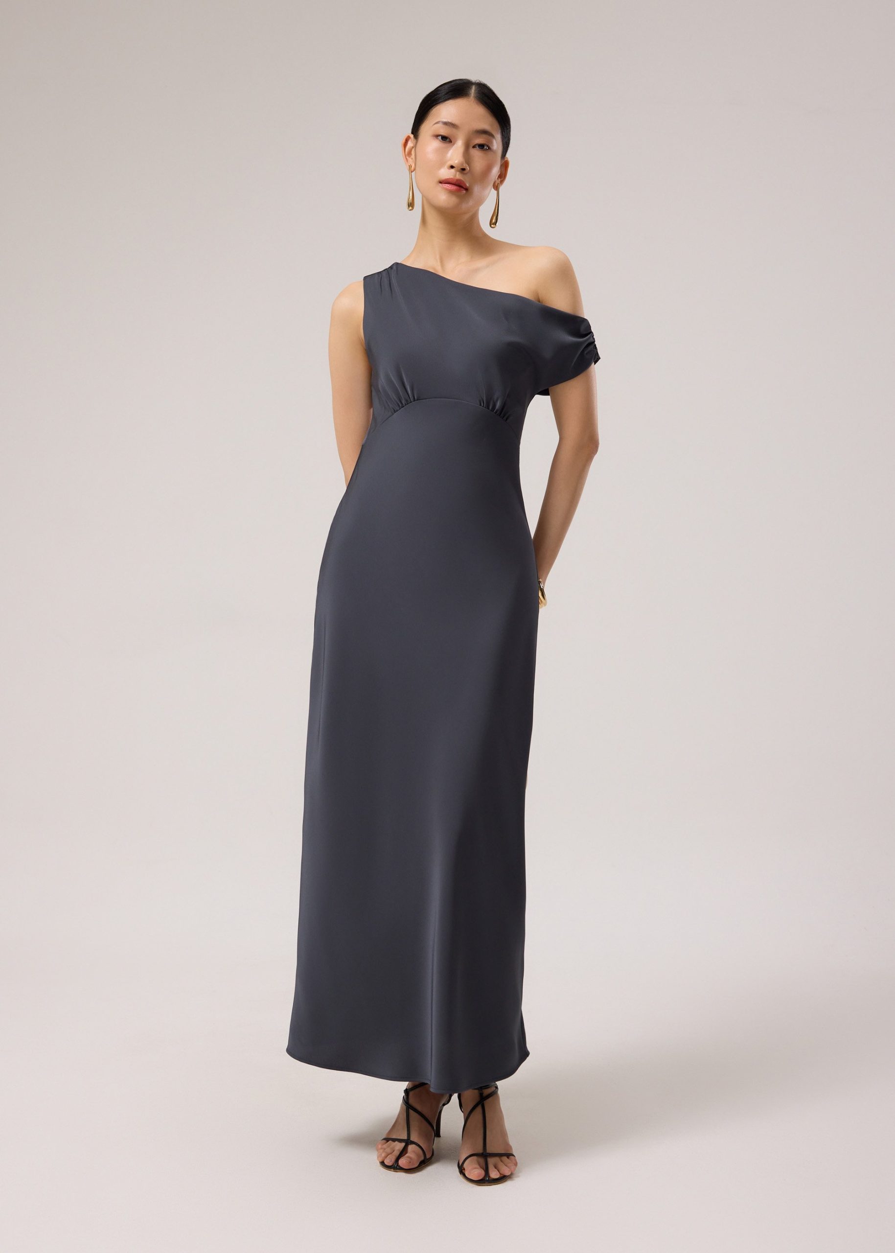 Satin Asymmetric Bias Cut Maxi Dress - Image 4