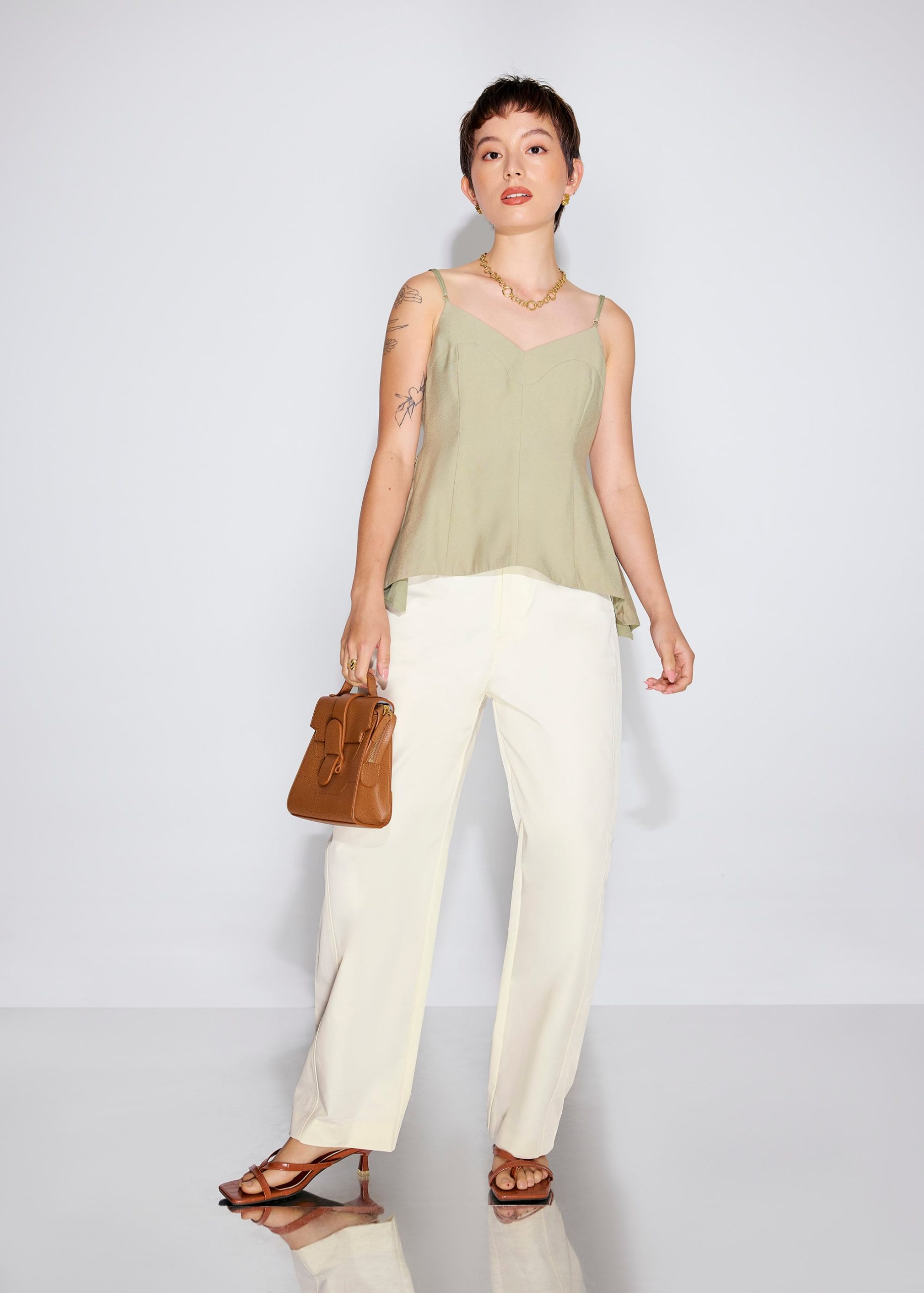 Textured Panelled V-neck Peplum Top - Image 8