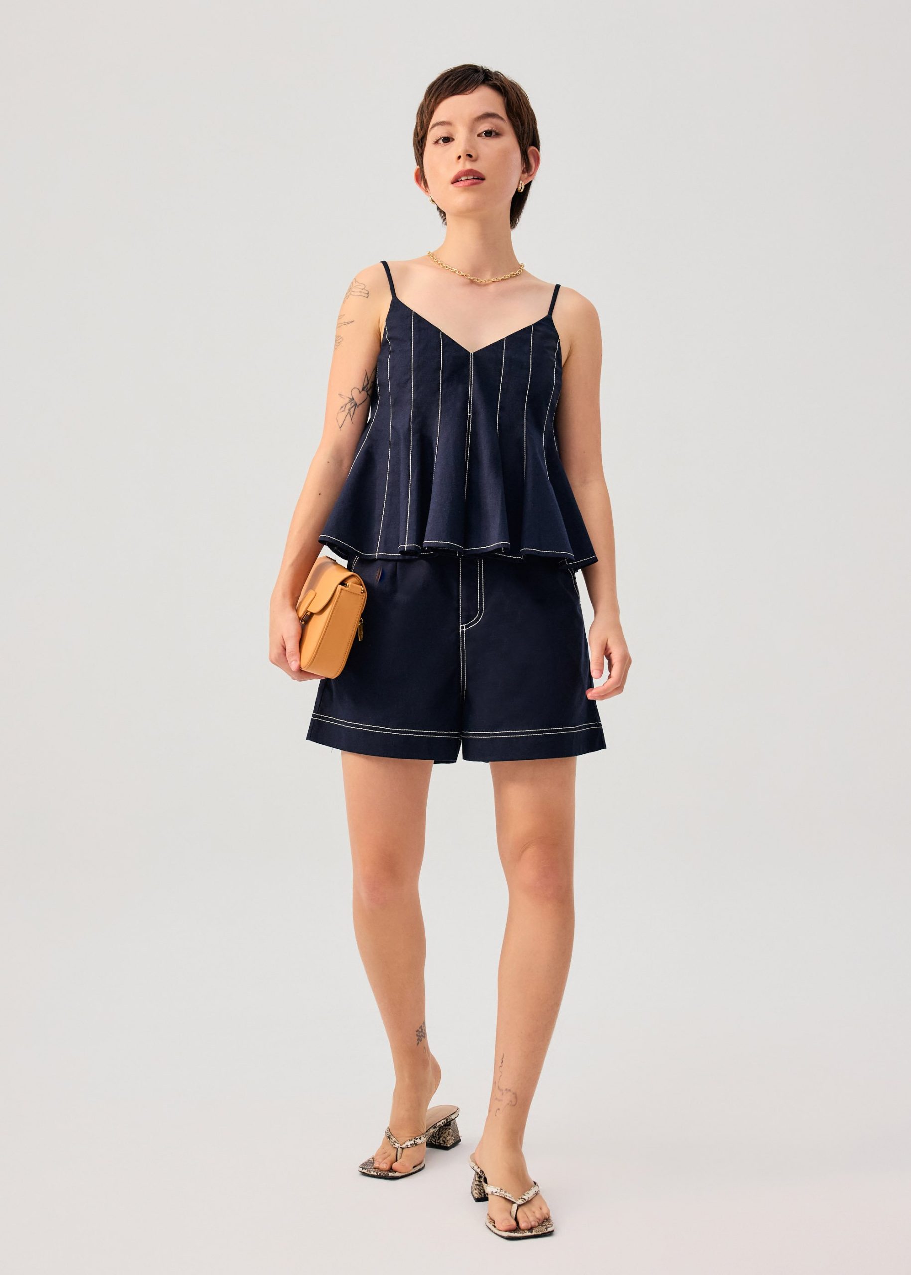 Contrast Stitch V-neck Peplum Camisole Top - Image 8