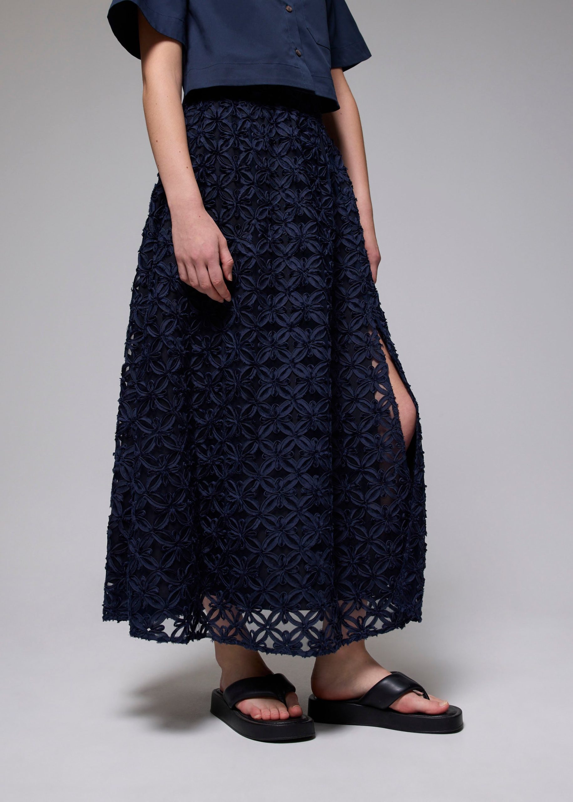 Lace High Waist Flare Maxi Skirt - Image 7