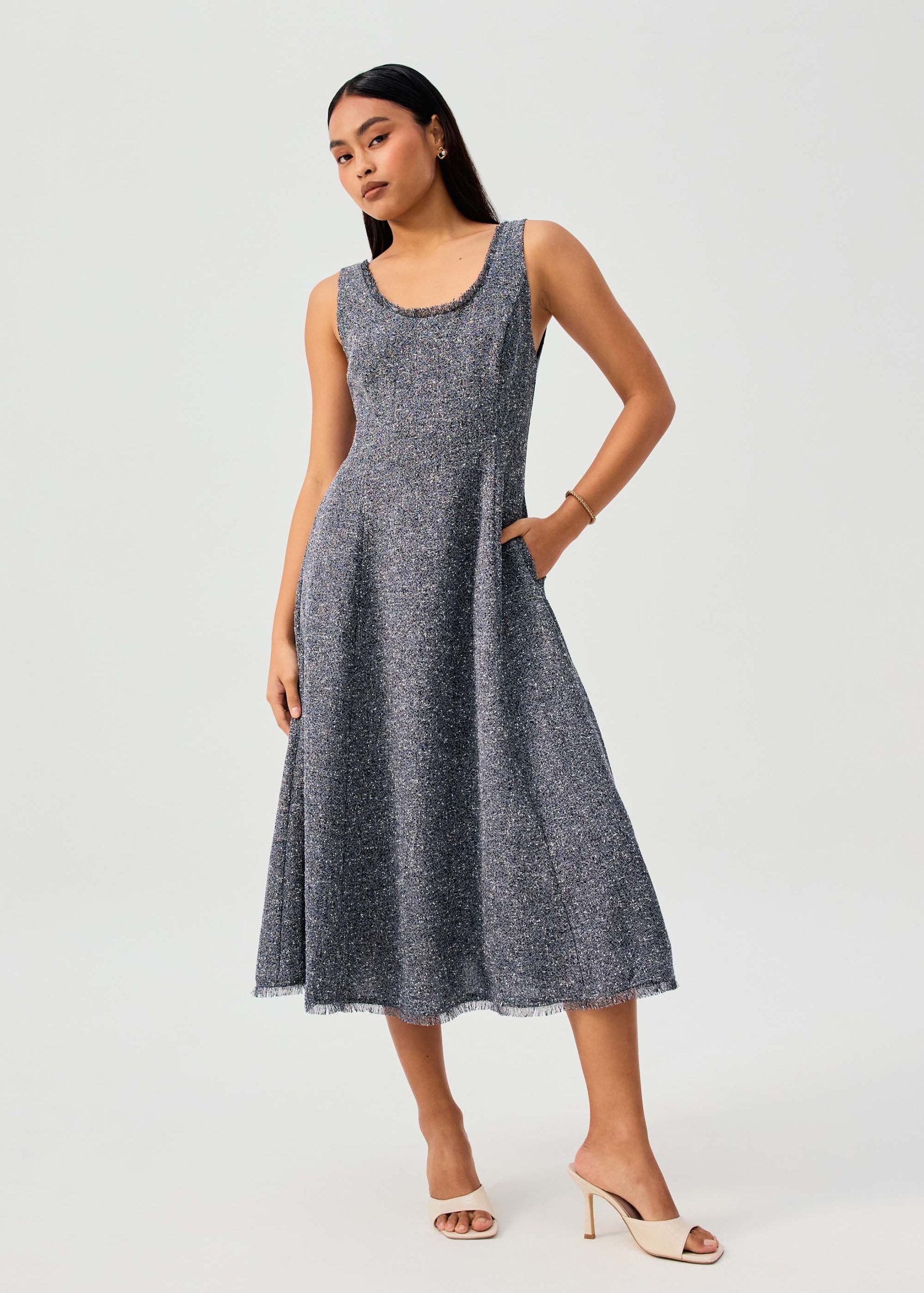 Nina Tweed Scoop Neck Fit & Flare Midaxi Dress - Image 7